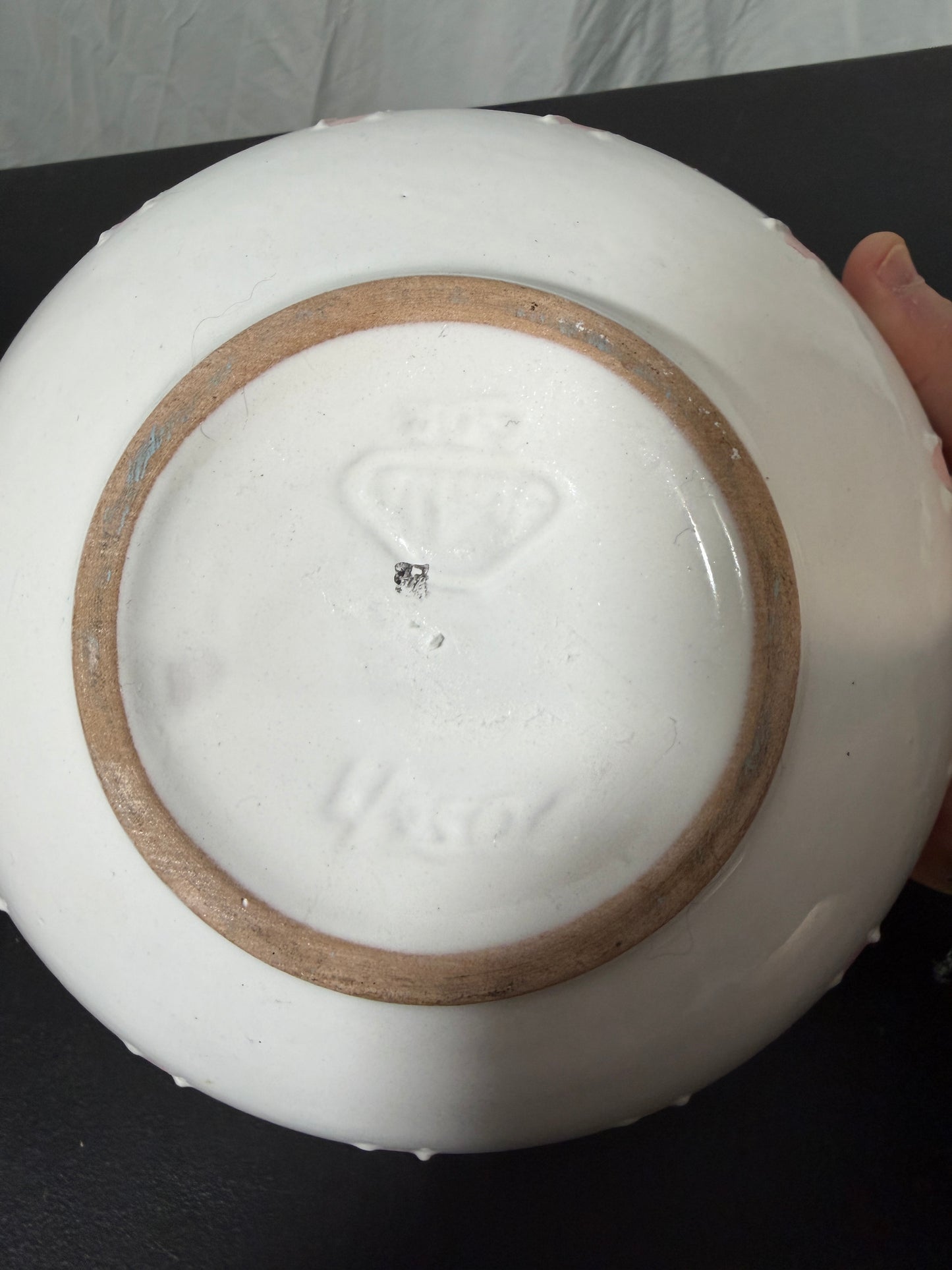 Strehla GDR Vintage Ceramic Serving Bowl White Glaze Pink Stripes - photo 6
