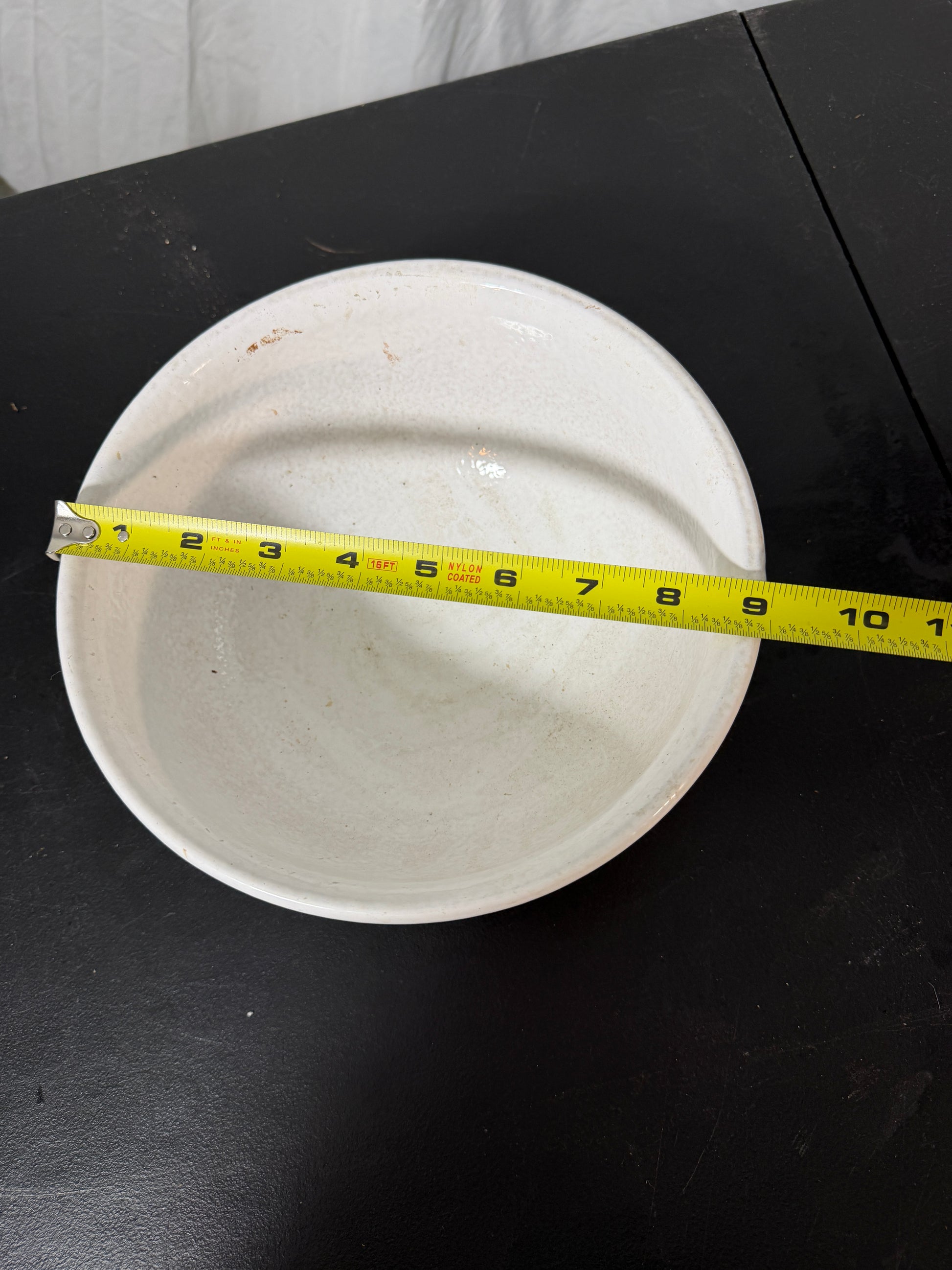 Strehla GDR Vintage Ceramic Serving Bowl White Glaze Pink Stripes - photo 7