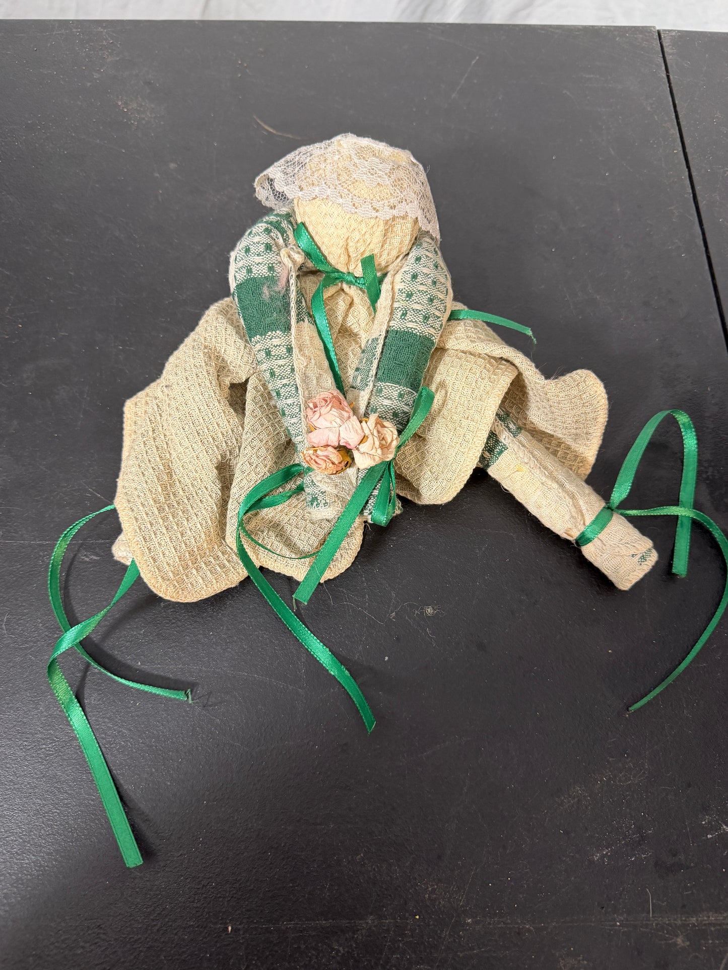 Handmade Folk Art Doll with Green Accents