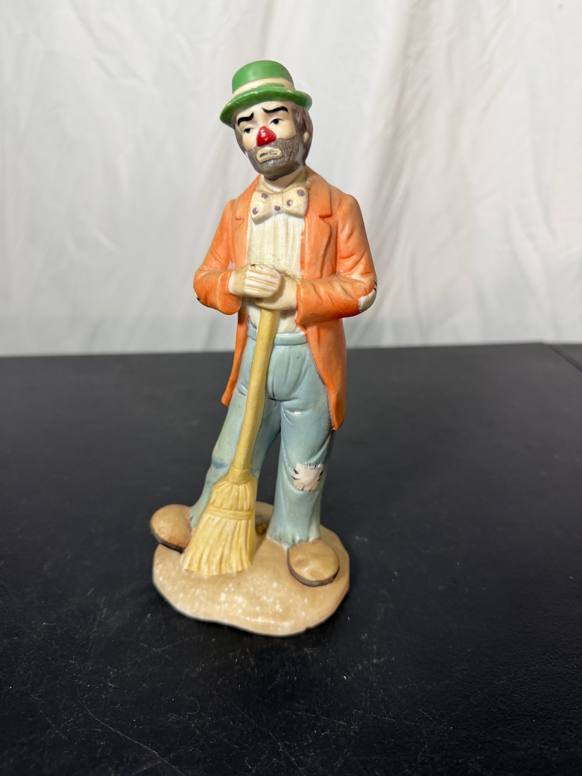 Flambro Emmett Kelly Jr. Hobo Clown Figurine Holding Broom