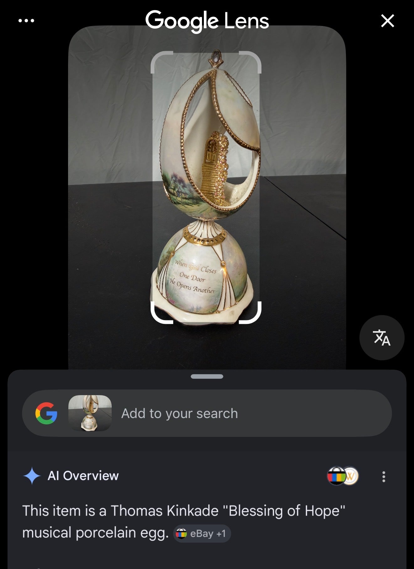 Thomas Kinkade Blessing of Hope Musical Porcelain Egg - photo 9