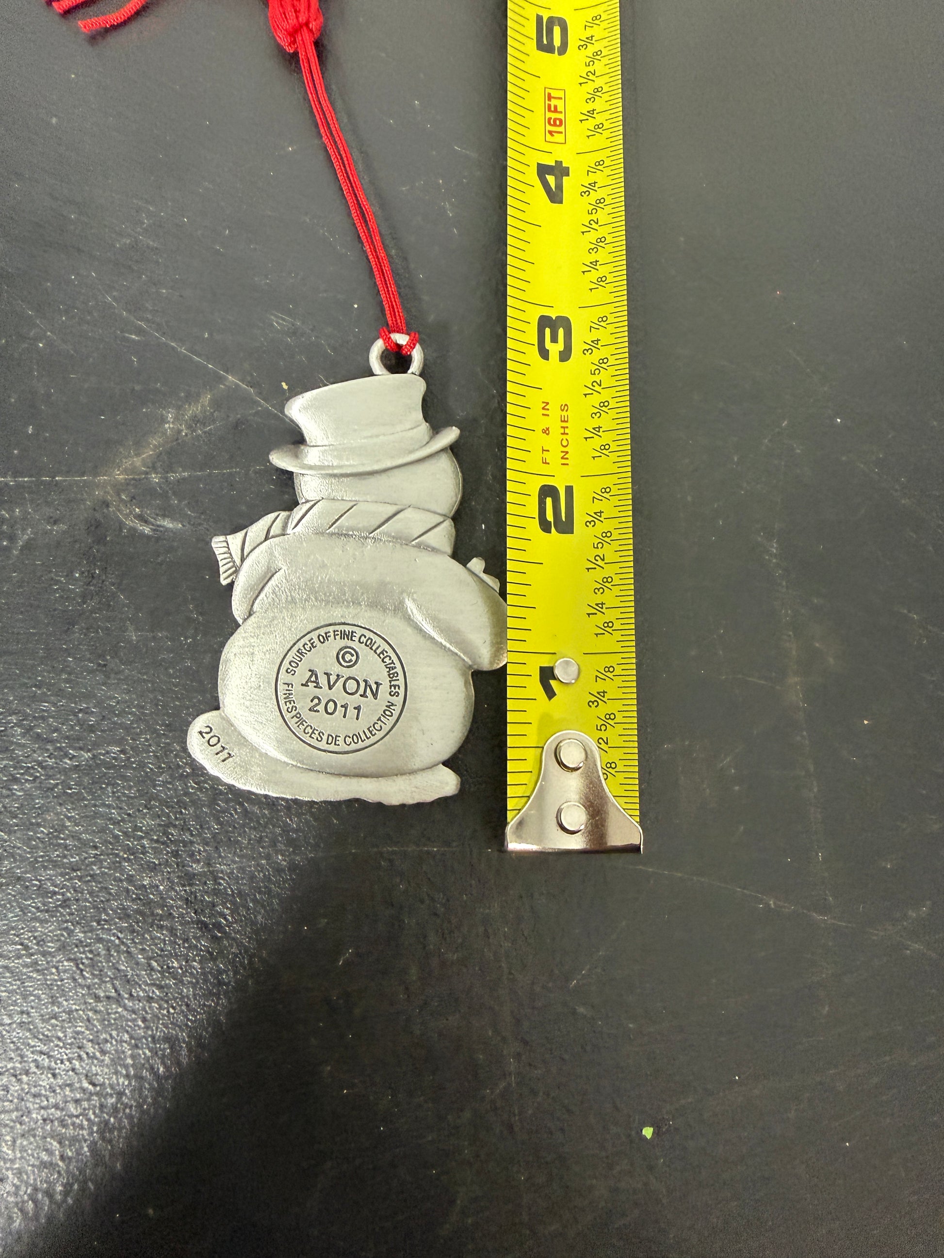 Avon 2011 Pewter Snowman Christmas Ornament with Red Rhinestone Accents - photo 4