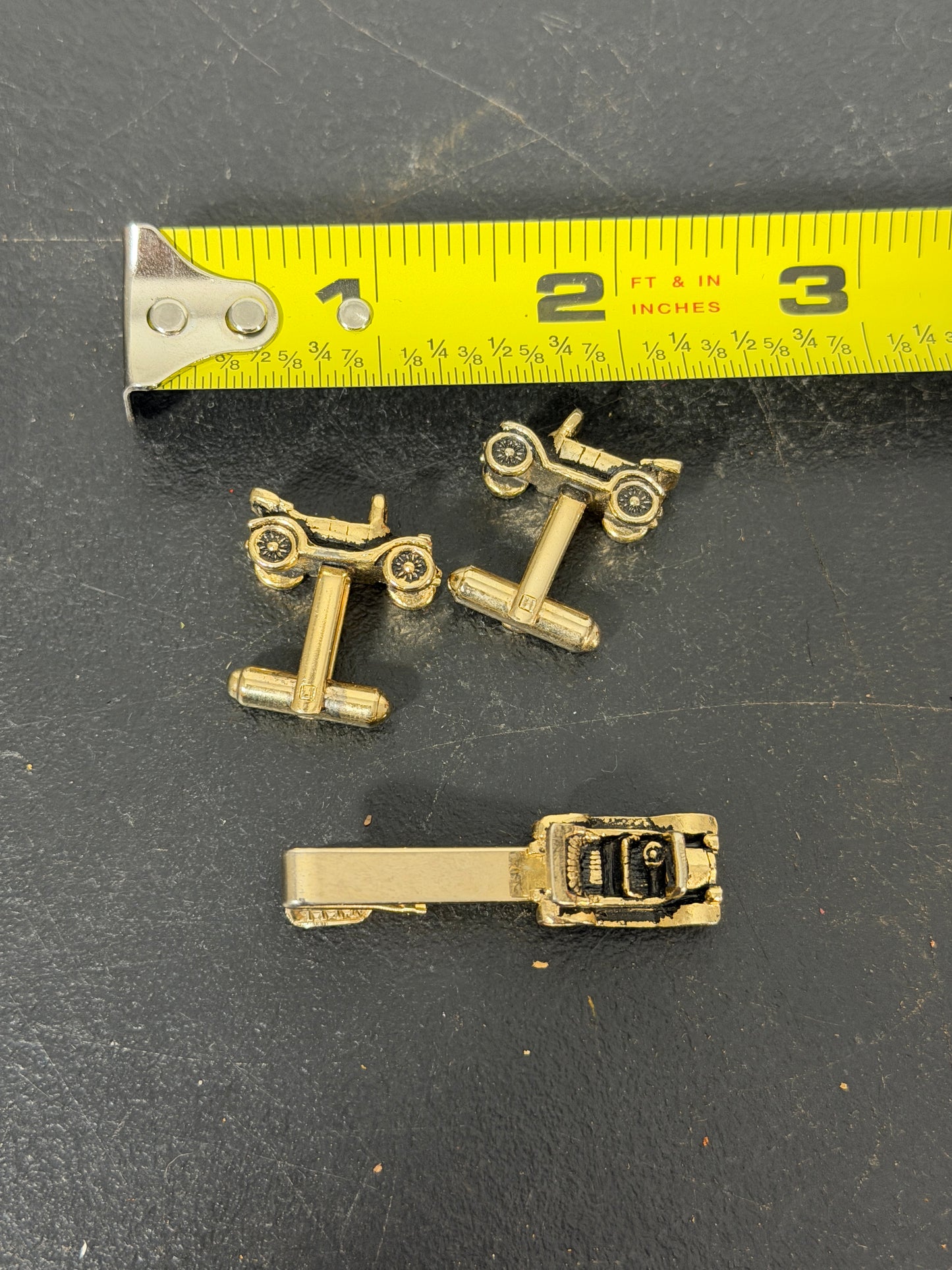 Balfour Vintage Gold-Tone Cufflinks and Tie Clip Antique Automobile Design - photo 7