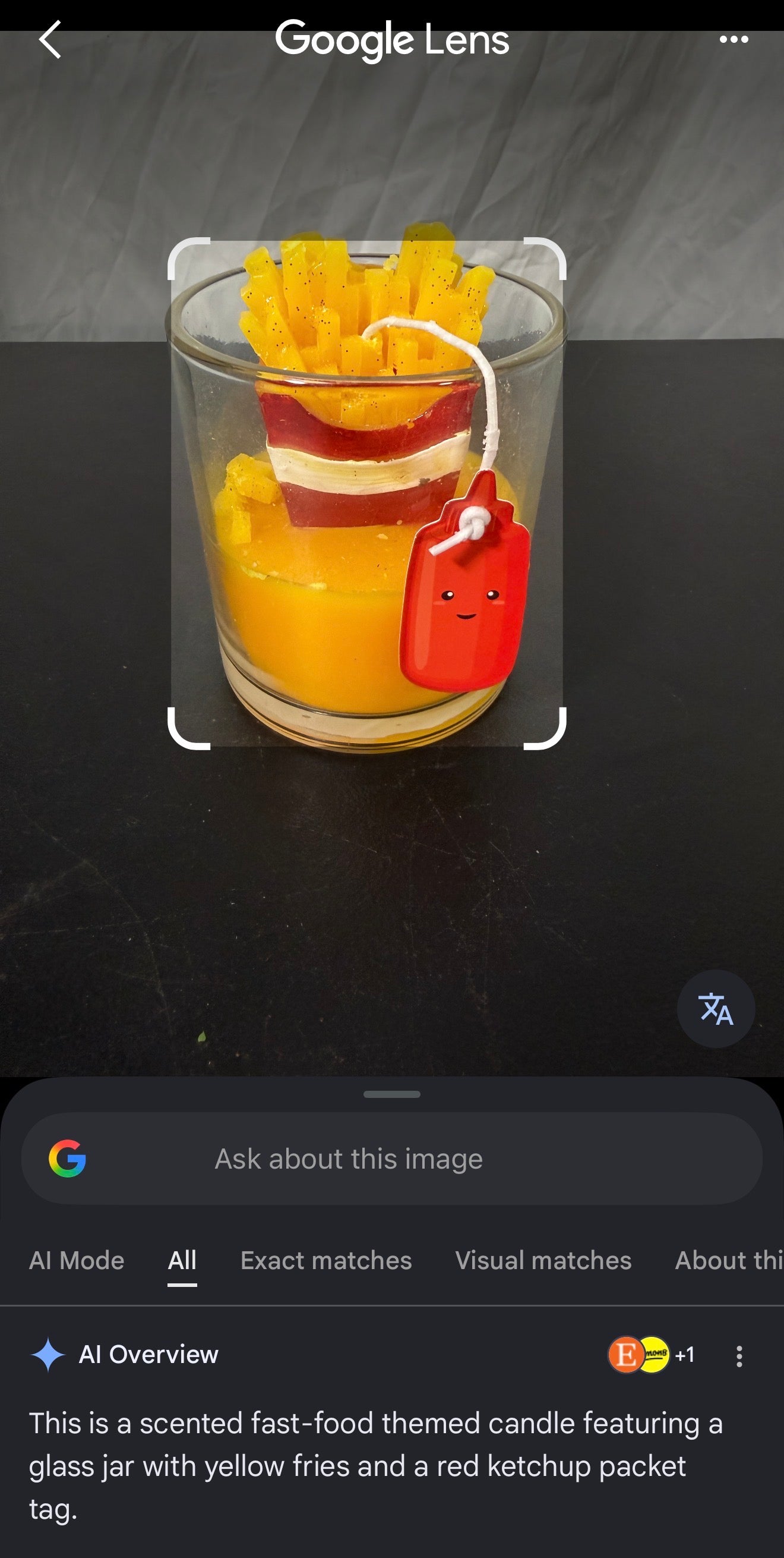 Scented Fast-Food Themed Candle with Yellow Fries and Ketchup Packet Tag - photo 4