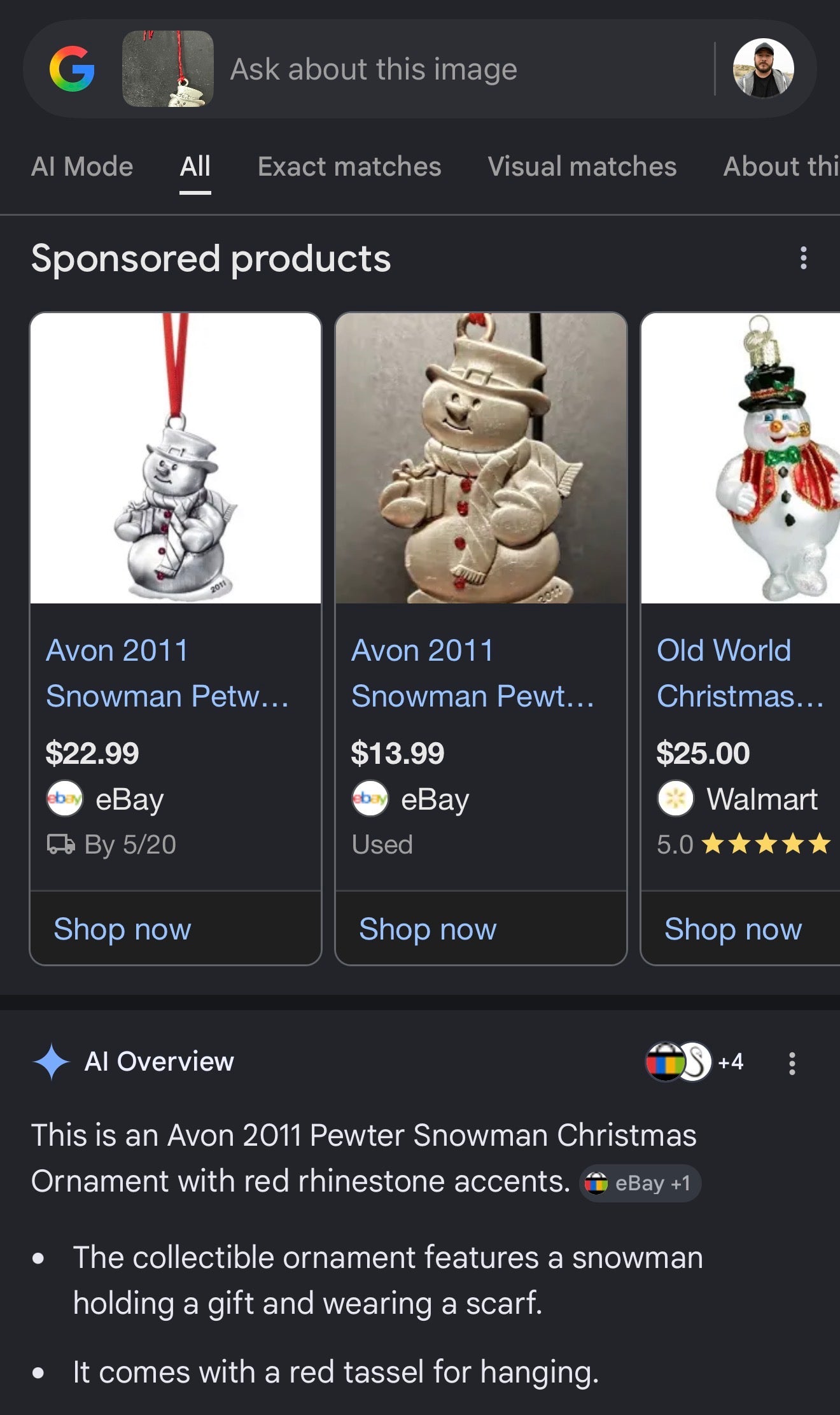Avon 2011 Pewter Snowman Christmas Ornament with Red Rhinestone Accents - photo 5