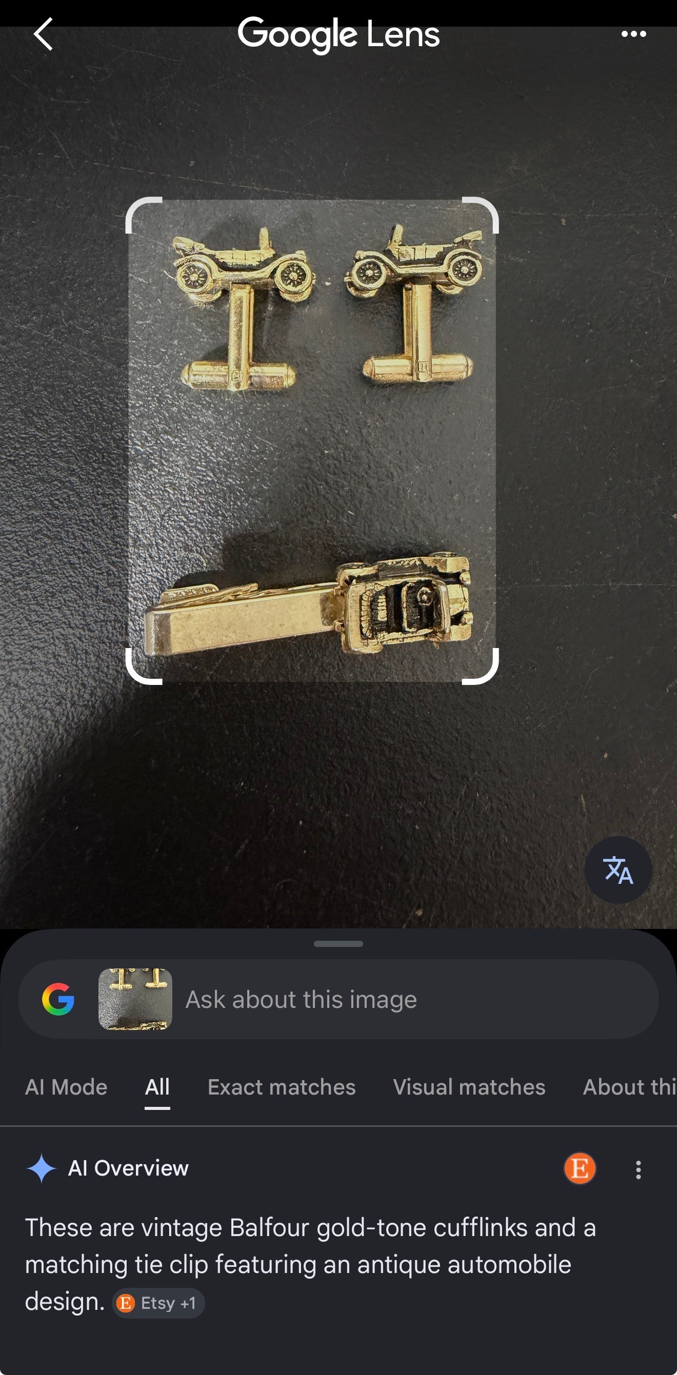 Balfour Vintage Gold-Tone Cufflinks and Tie Clip Antique Automobile Design - photo 8