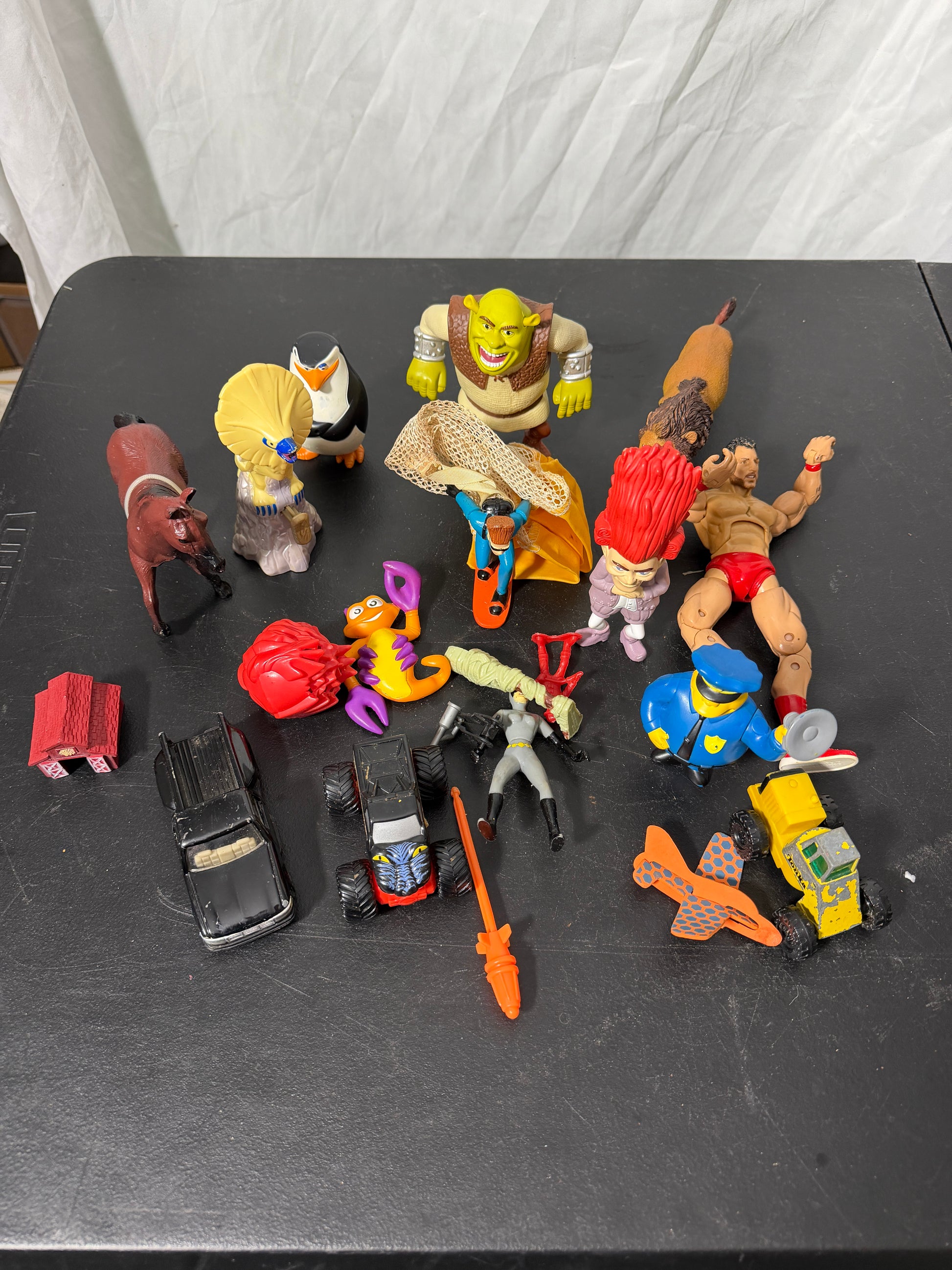 Mixed Retro Action Figures and Vehicles Collection Including Shrek