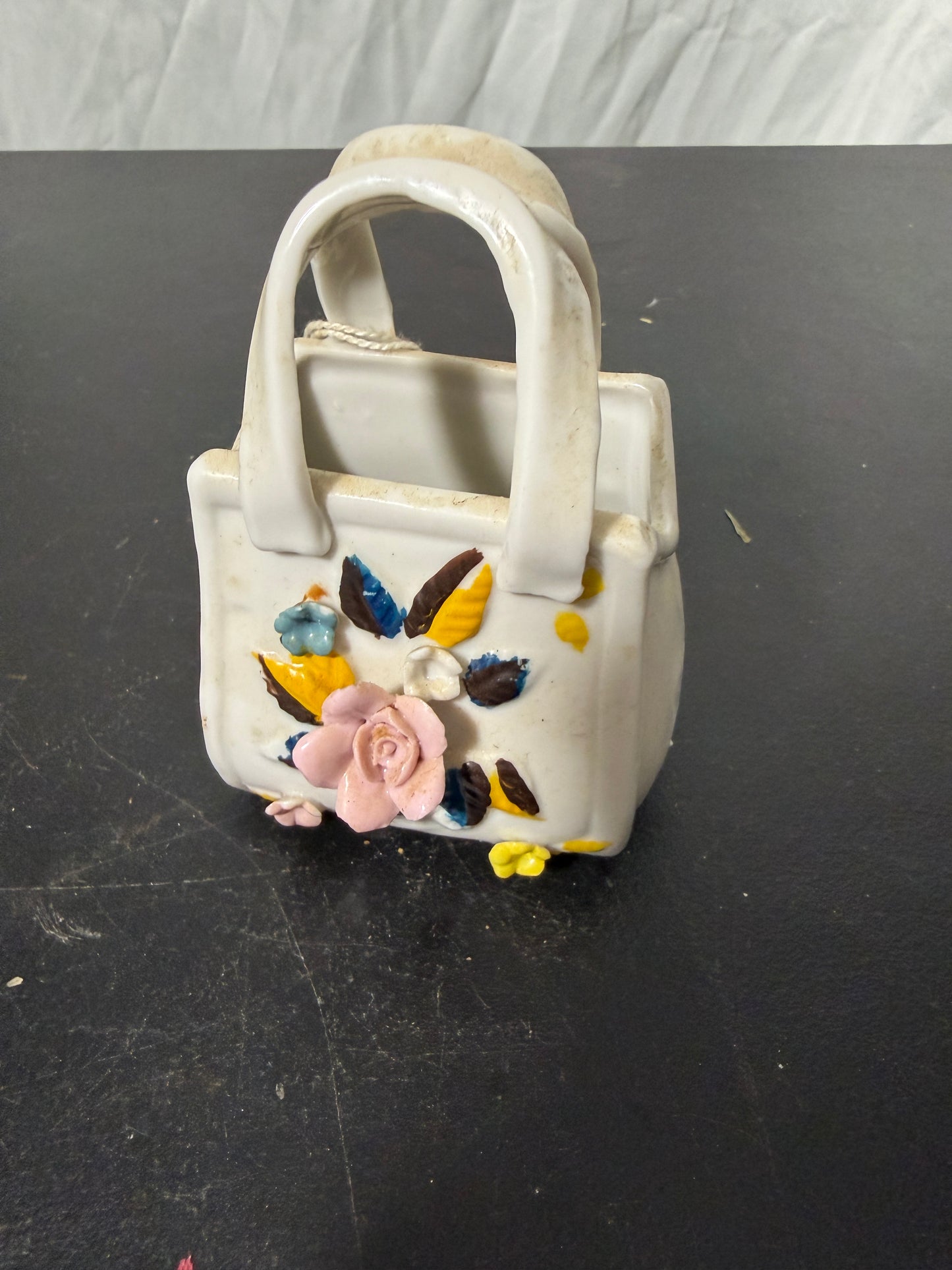 Ceramic Handbag Trinket Jewelry Holder with Floral Design