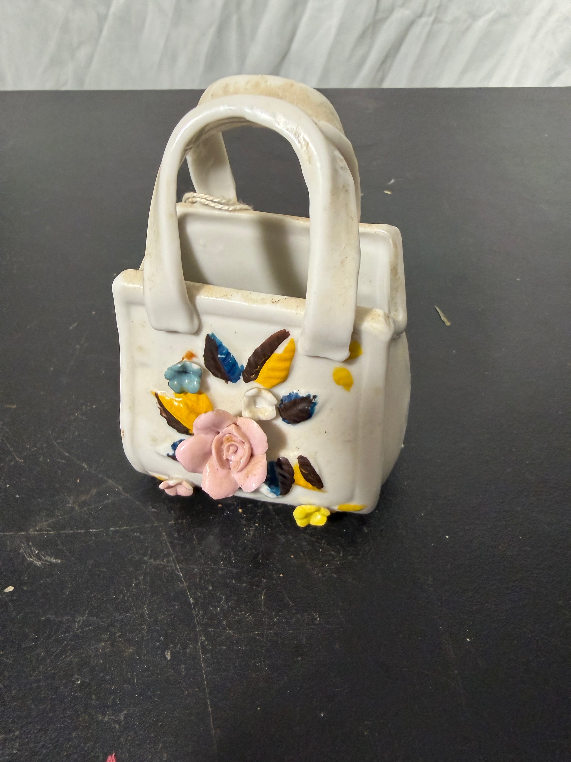 Ceramic Handbag Trinket Jewelry Holder with Floral Design