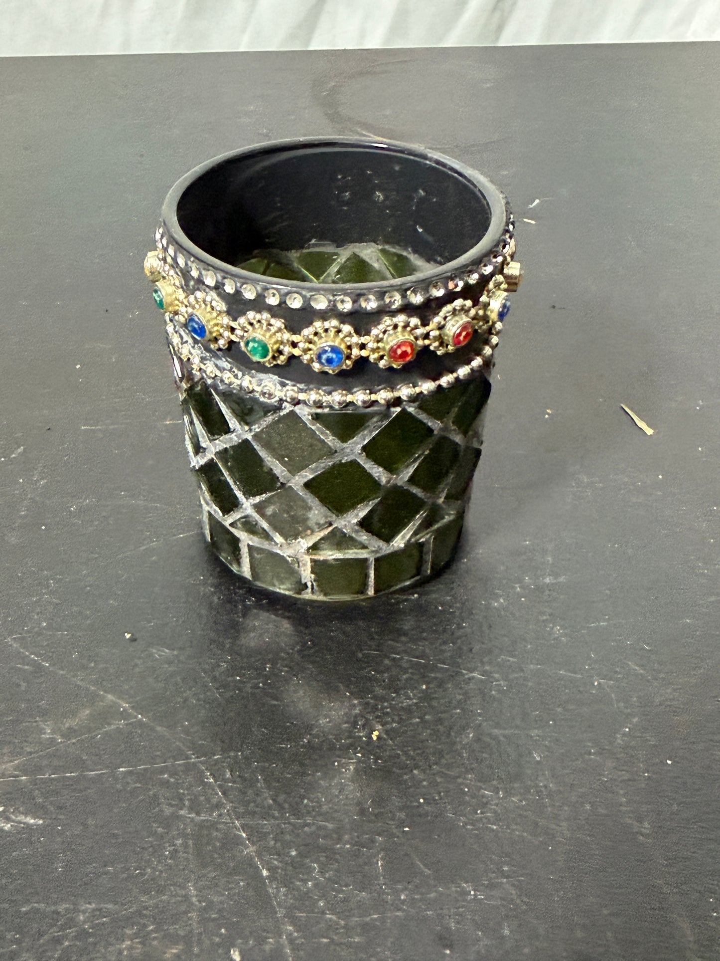 Decorative Glass Holder with Gemstone Accents