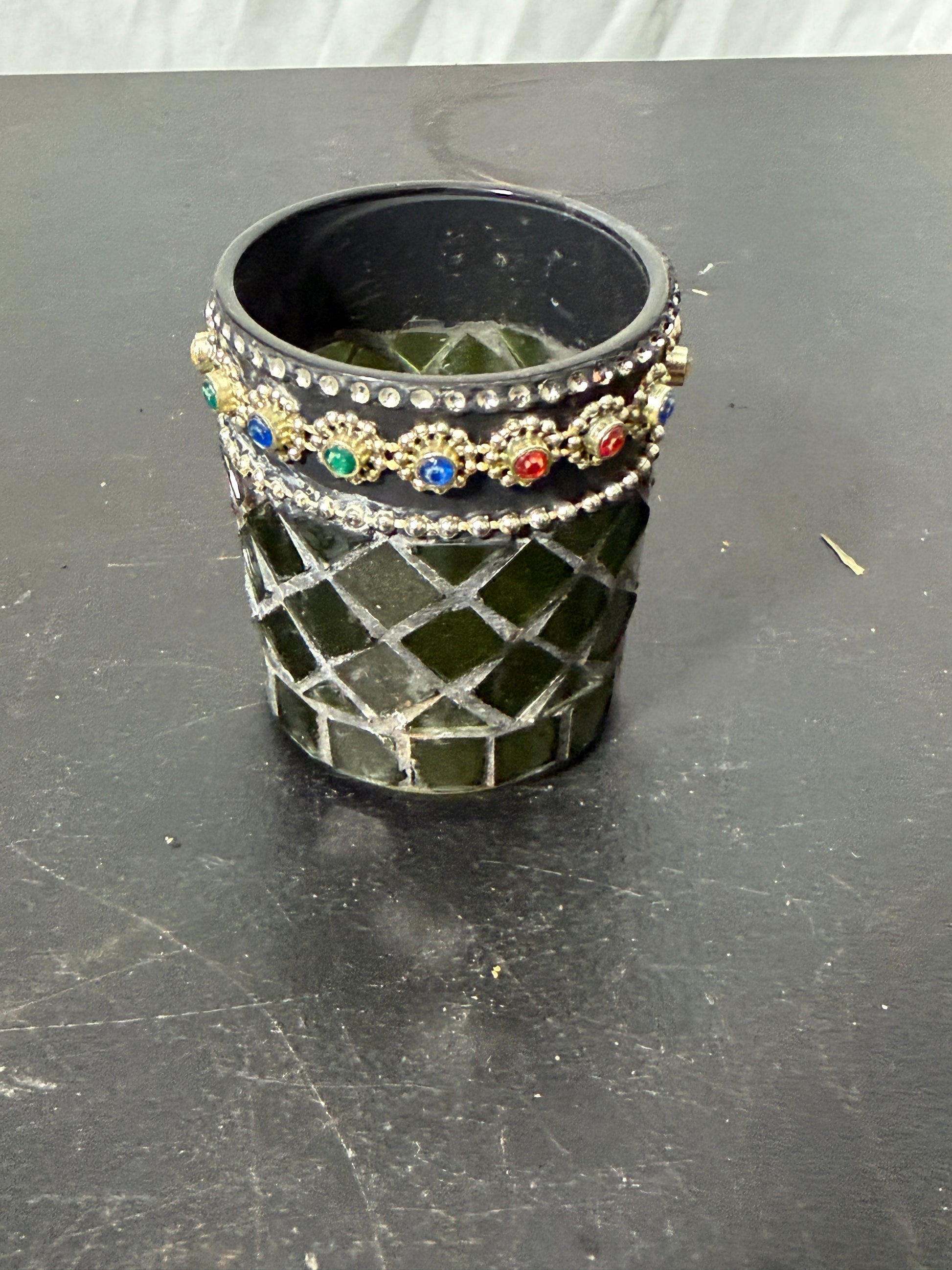 Decorative Glass Holder with Gemstone Accents