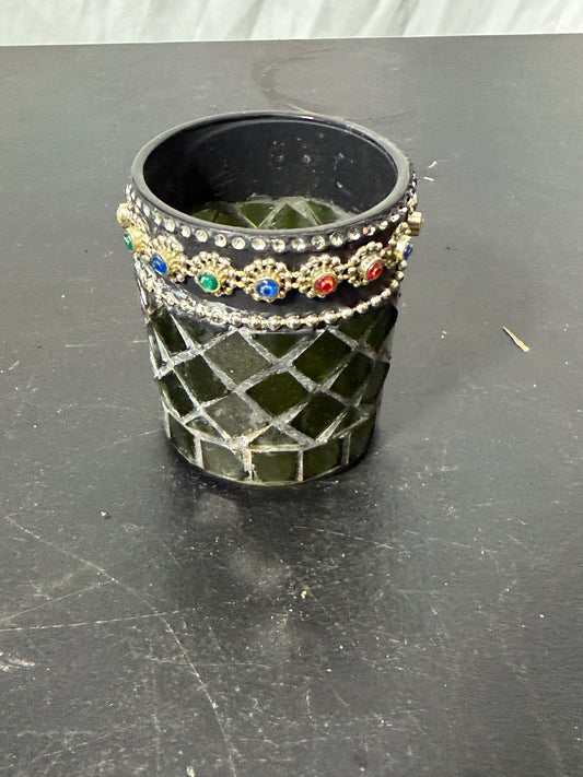 Decorative Glass Holder with Gemstone Accents