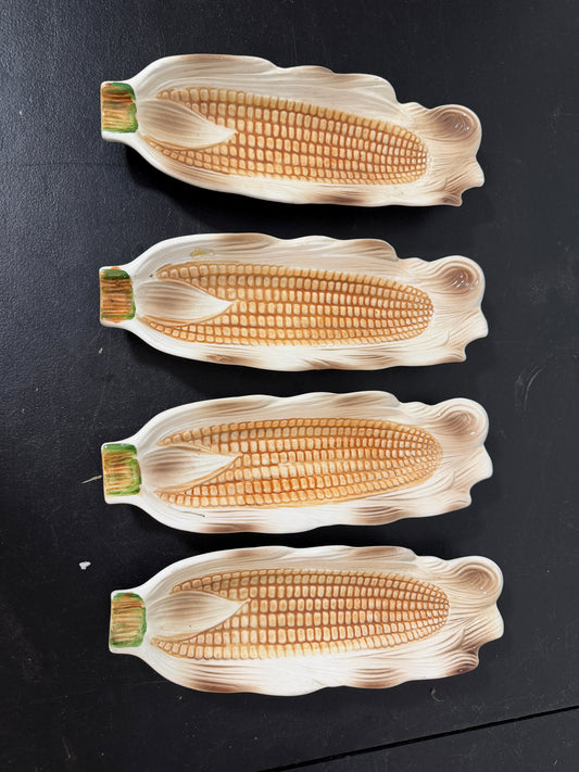Set of 4 Corn on the Cob Serving Dishes Ceramic