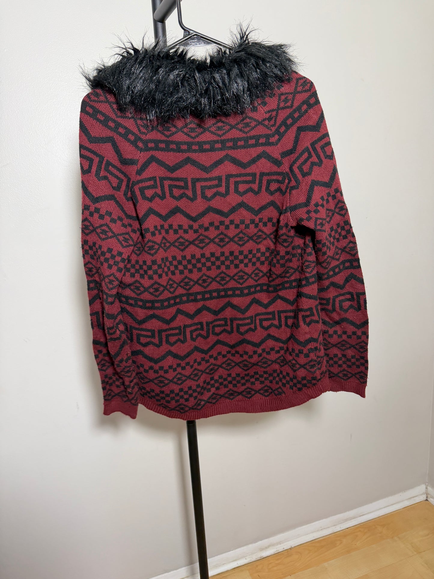 Rebellious One Women's Small Sweater Cardigan with Faux Fur Collar - photo 4