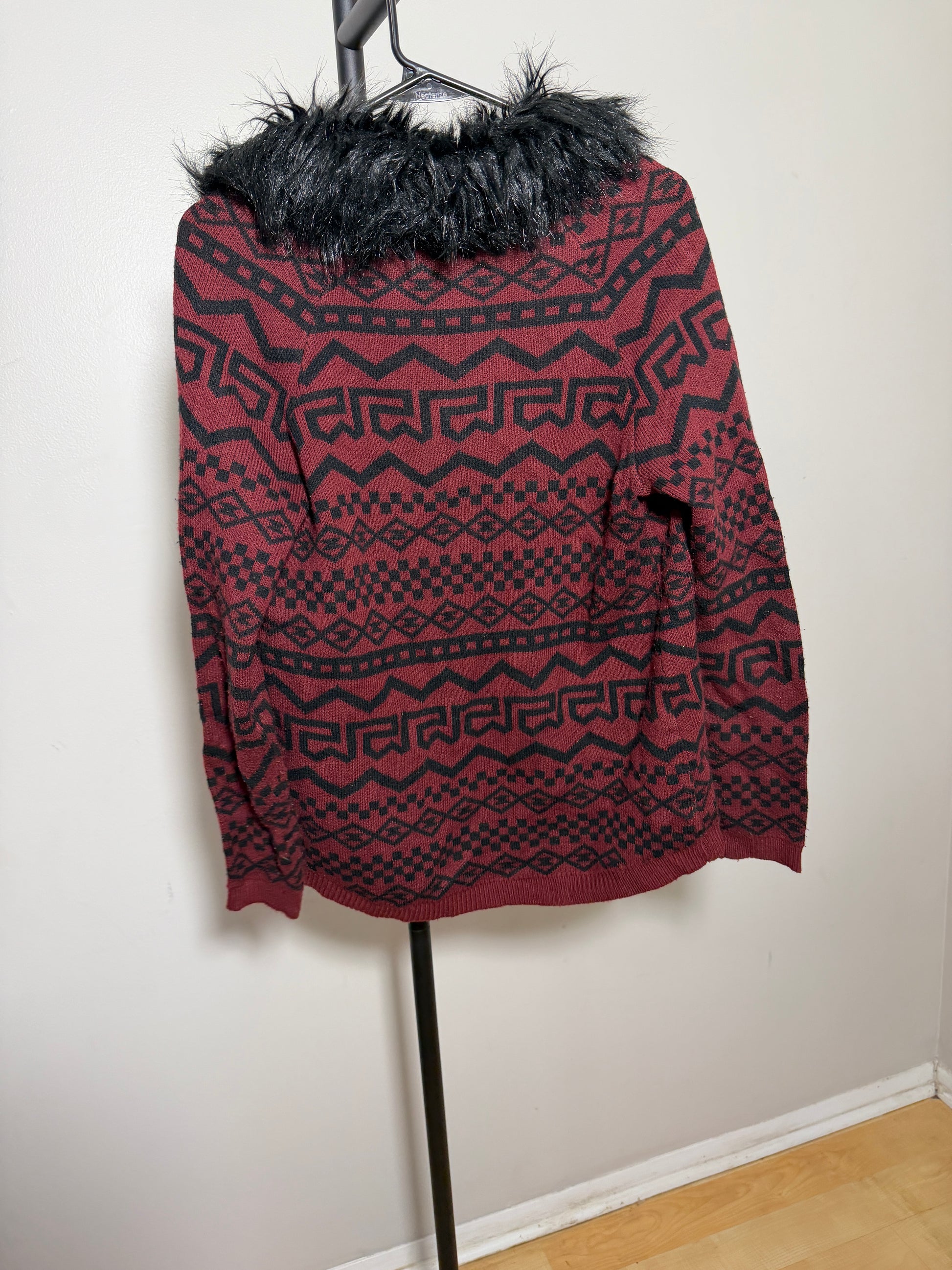 Rebellious One Women's Small Sweater Cardigan with Faux Fur Collar - photo 4