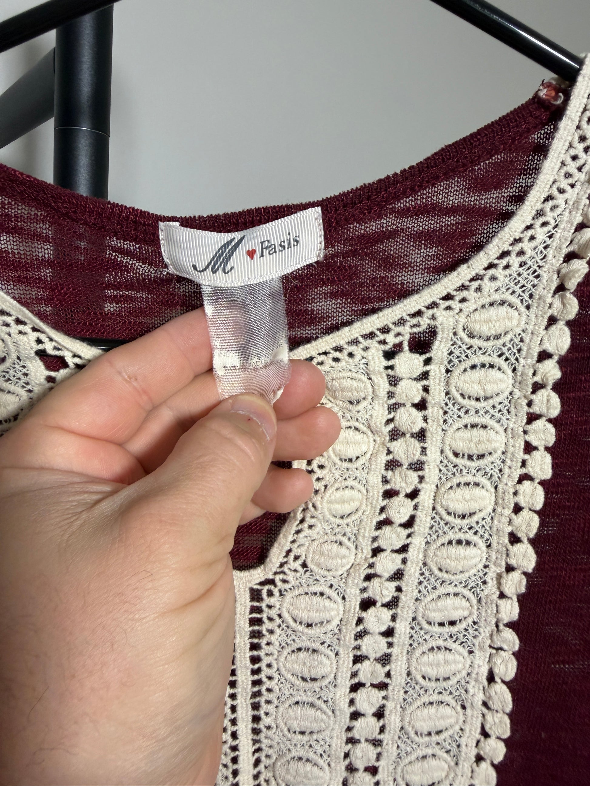 Fasis Women's M Burgundy Long Sleeve Top with Lace Detail - photo 2