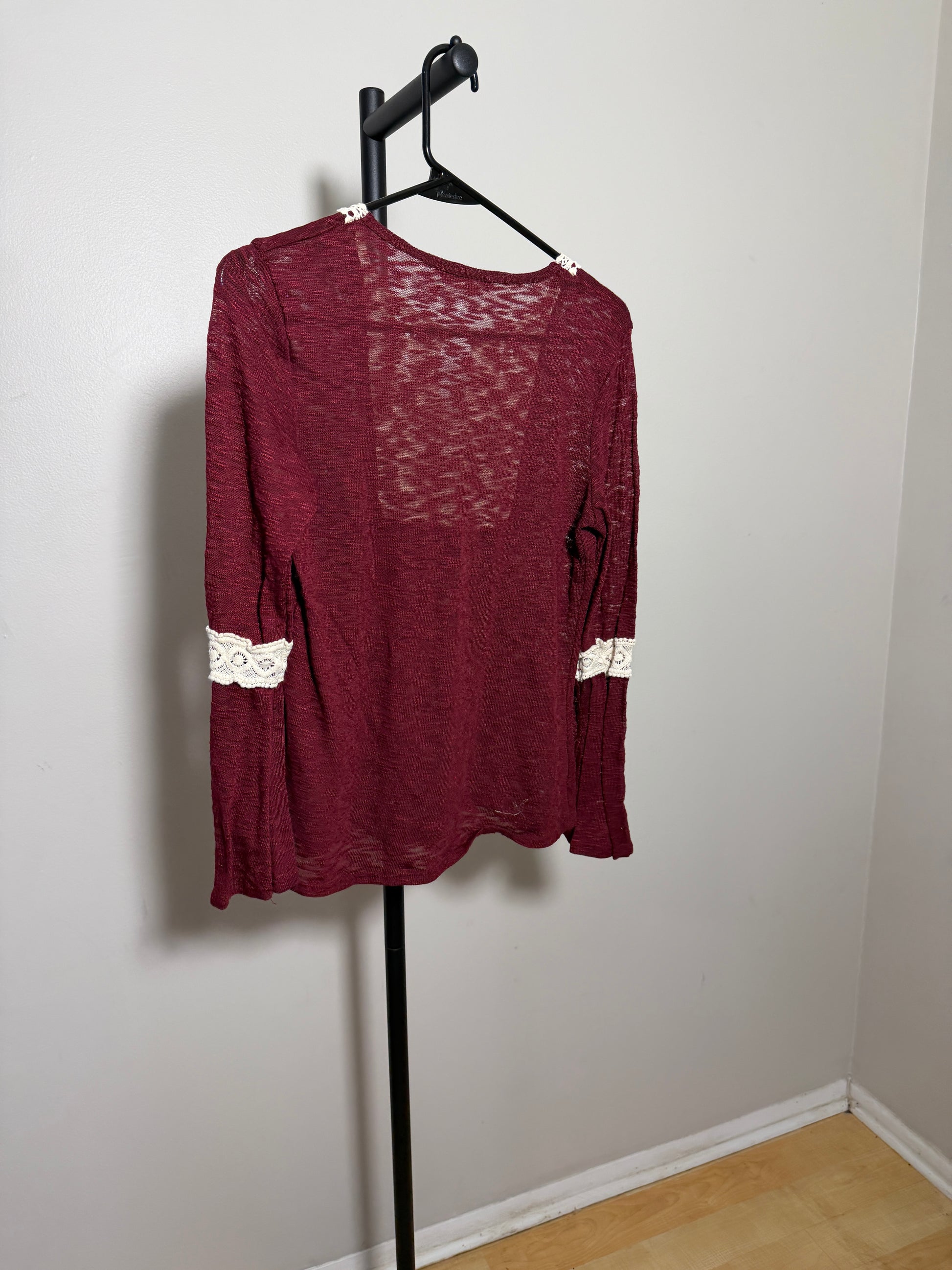 Fasis Women's M Burgundy Long Sleeve Top with Lace Detail - photo 3