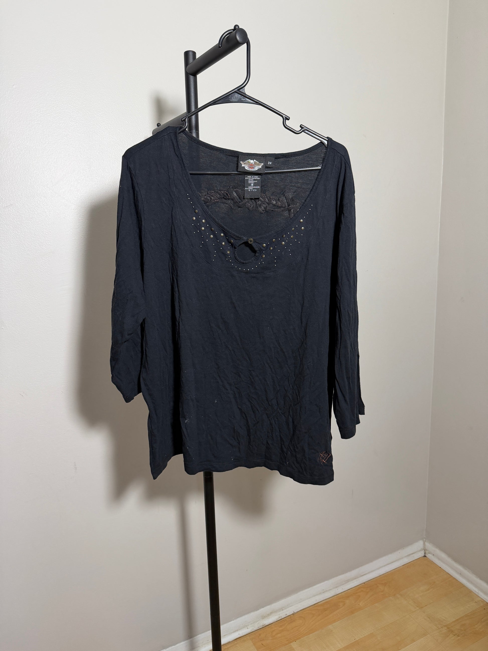 Harley Davidson Women's 2W Black Long Sleeve Top