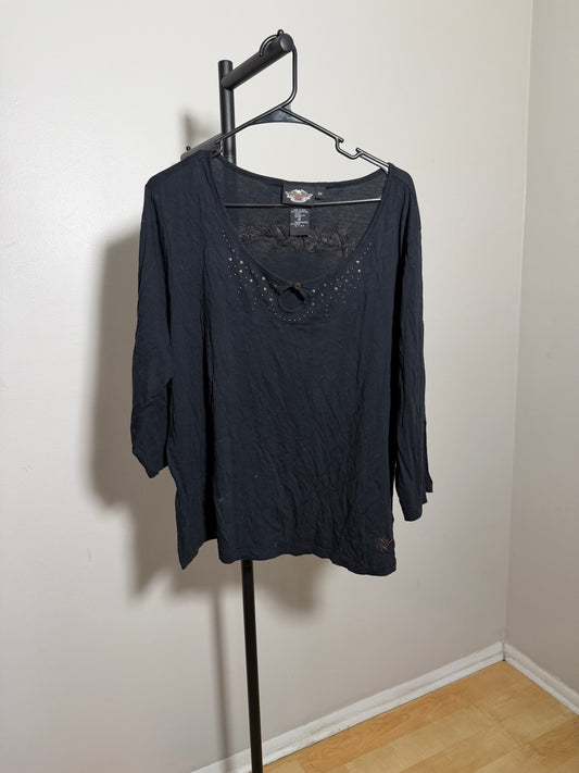 Harley Davidson Women's 2W Black Long Sleeve Top