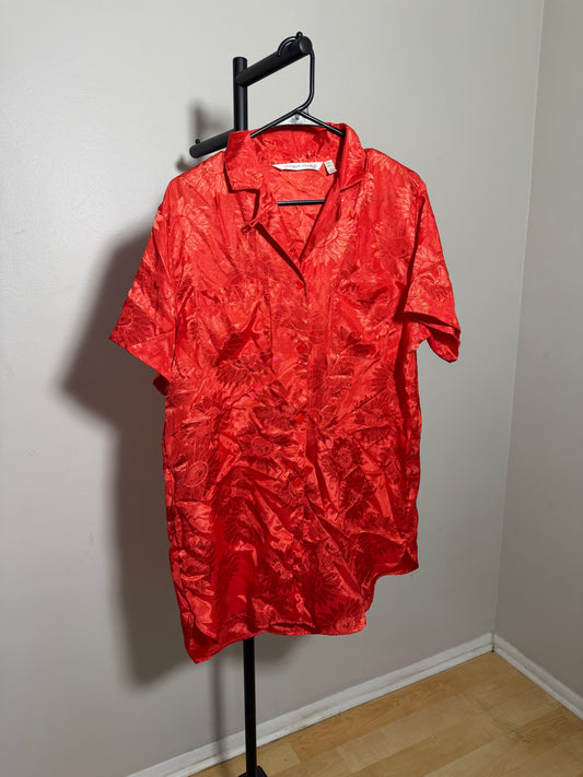 Victoria's Secret Red Floral Short Sleeve Shirt Medium