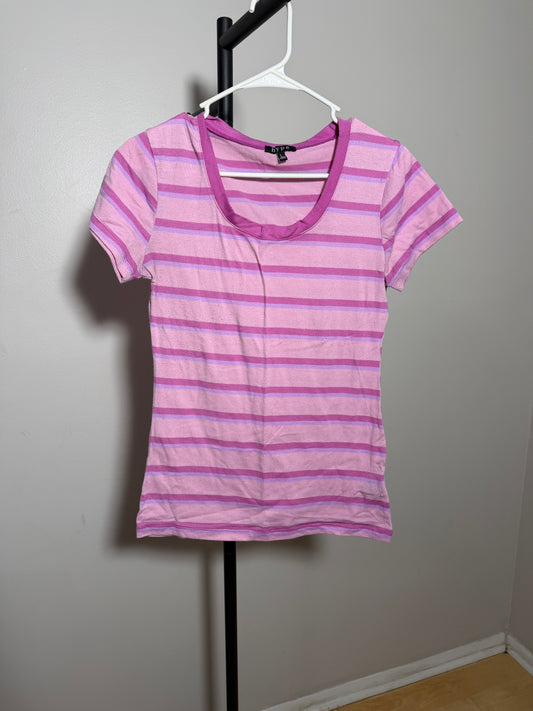 Hype Women's L Pink Striped T-Shirt