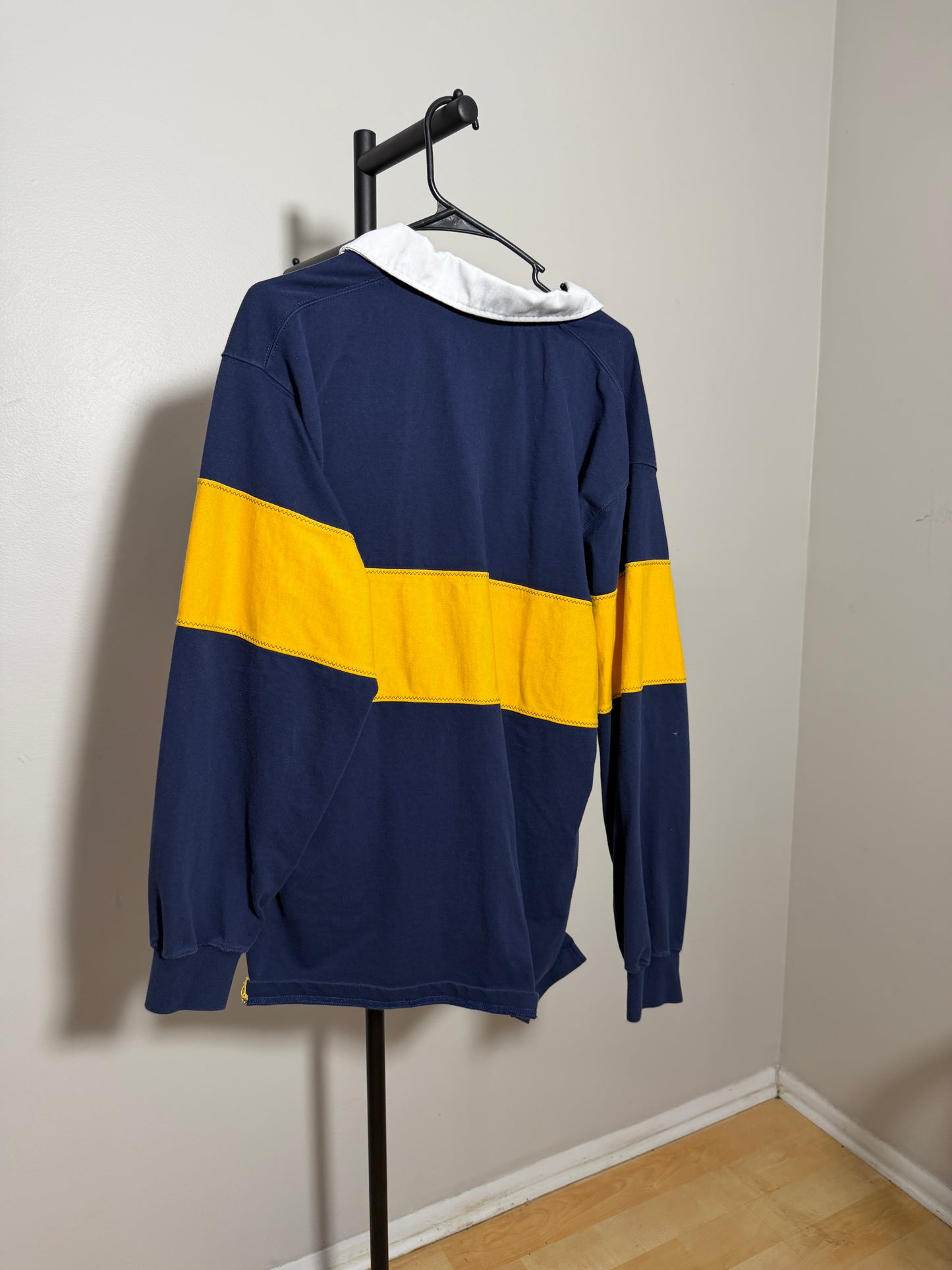 Orvis Mens L Long Sleeve Polo Shirt Blue Yellow Stripes - photo 4
