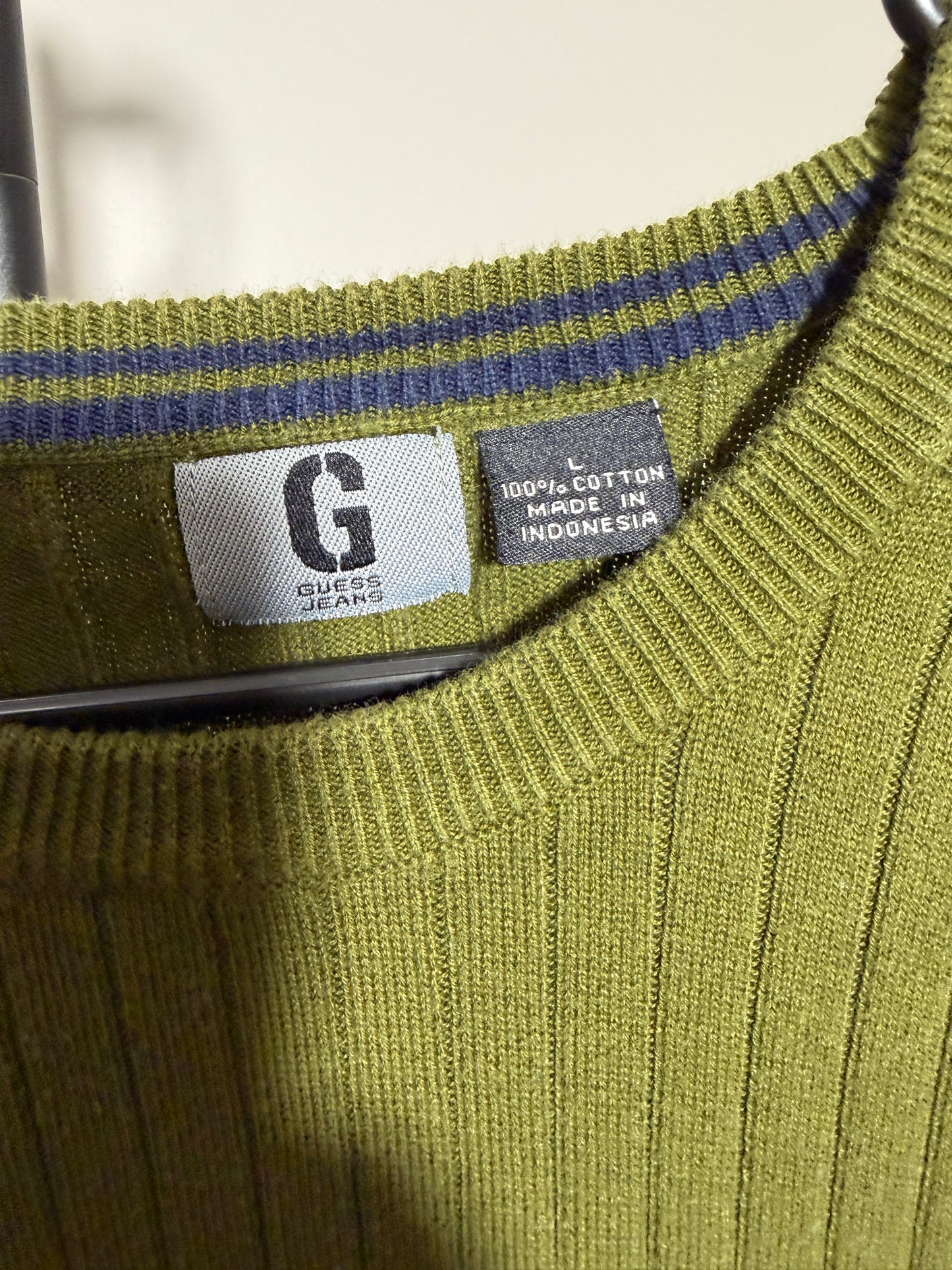 Guess Jeans Men's L Olive Green Ribbed Sweater - photo 2