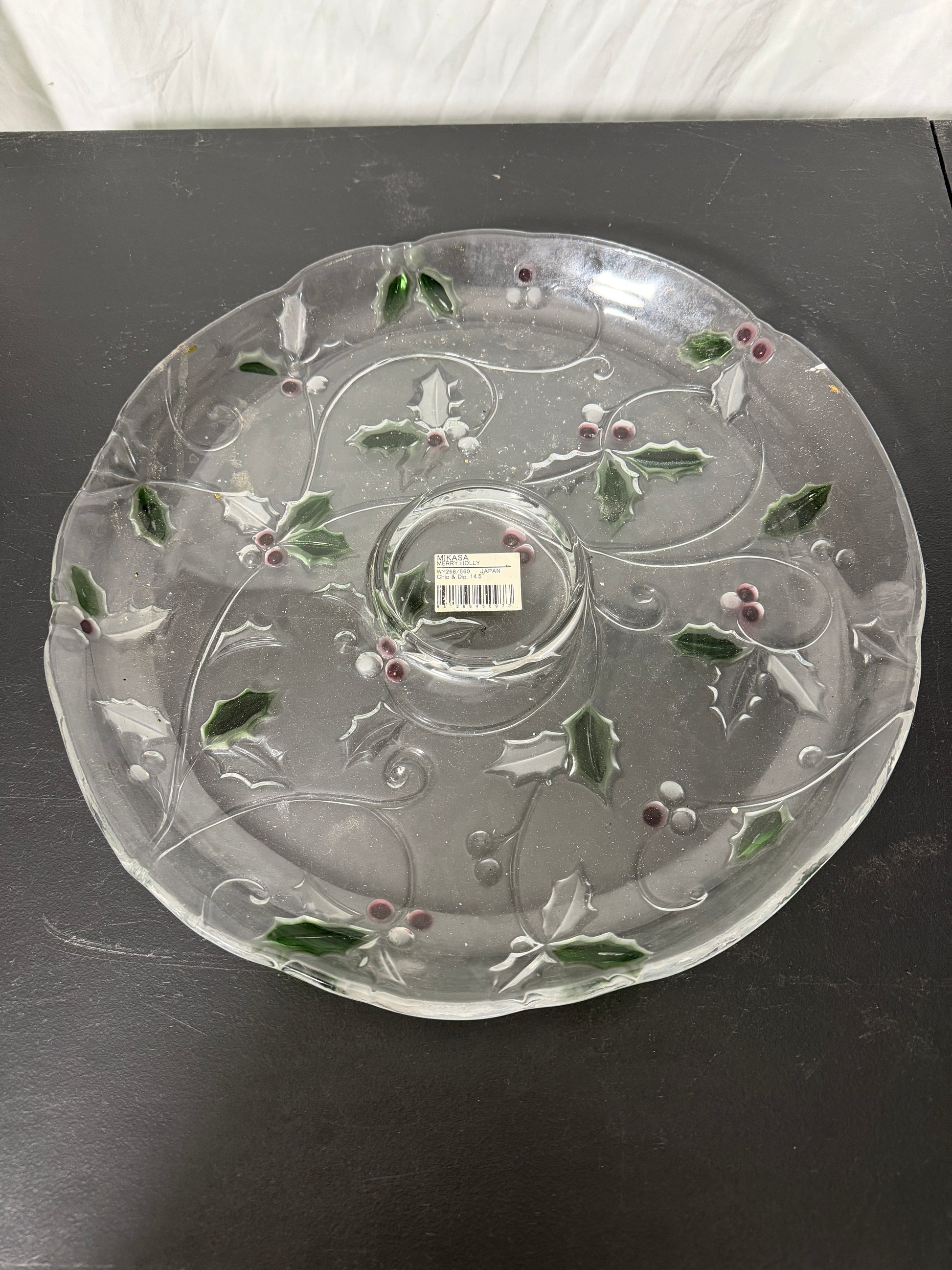 Mikasa Merry Holly Glass Serving Platter