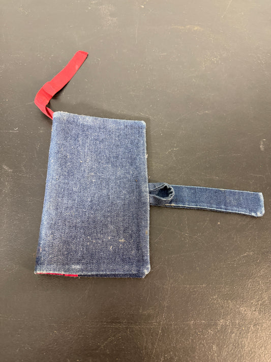 Denim Book Cover with Red Strap