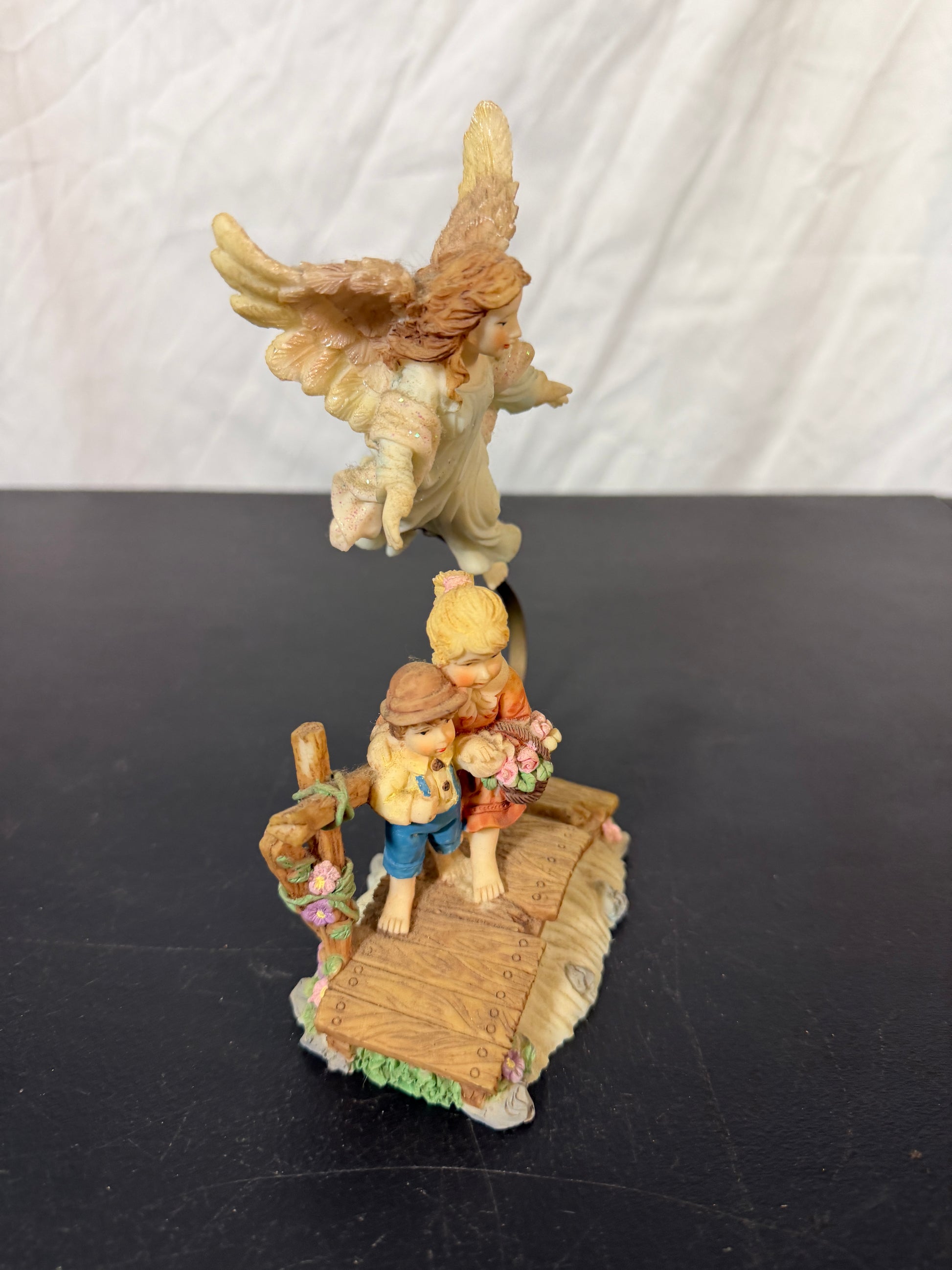 Angel Figurine with Children on Bridge - photo 2