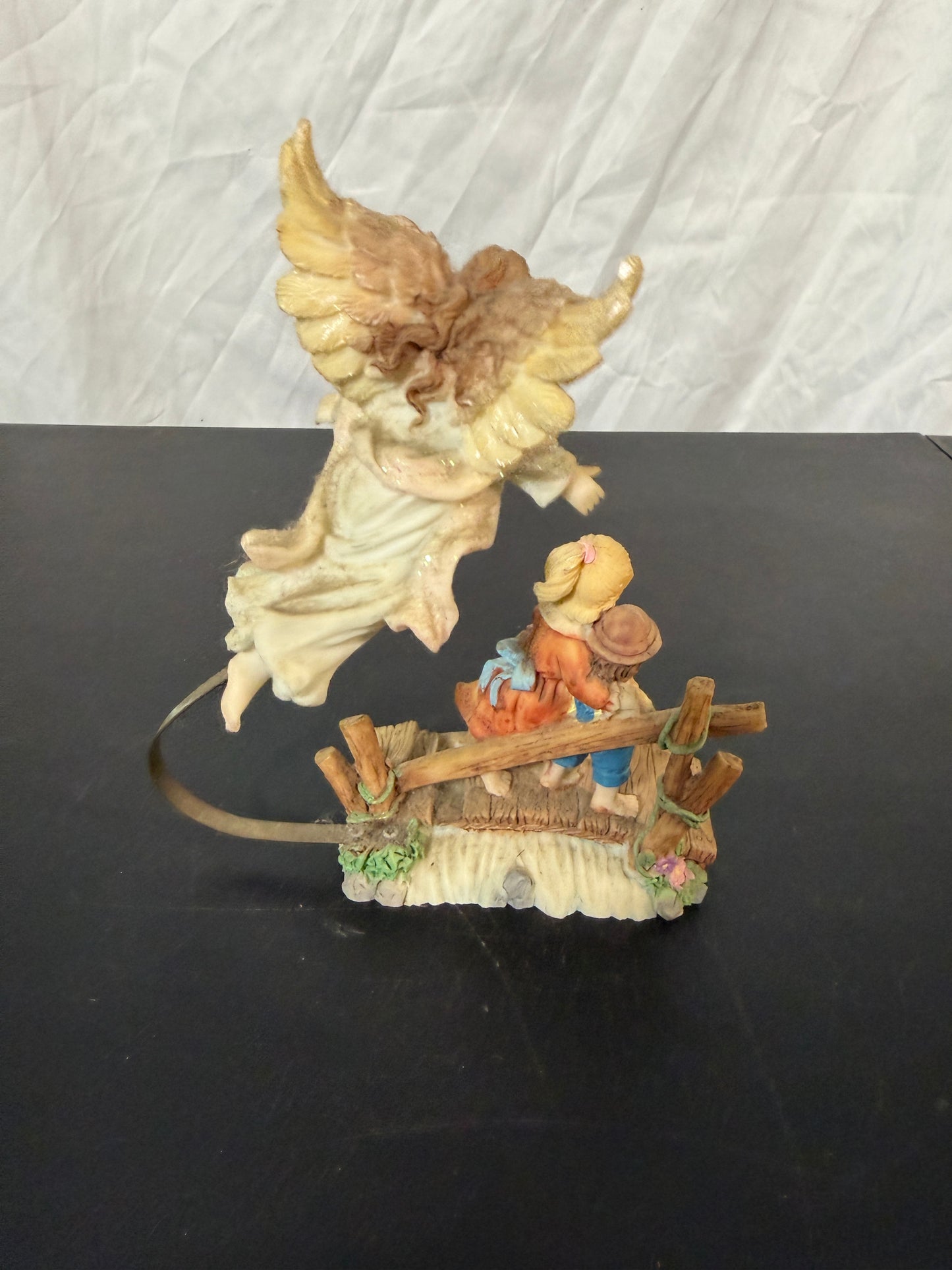 Angel Figurine with Children on Bridge - photo 3