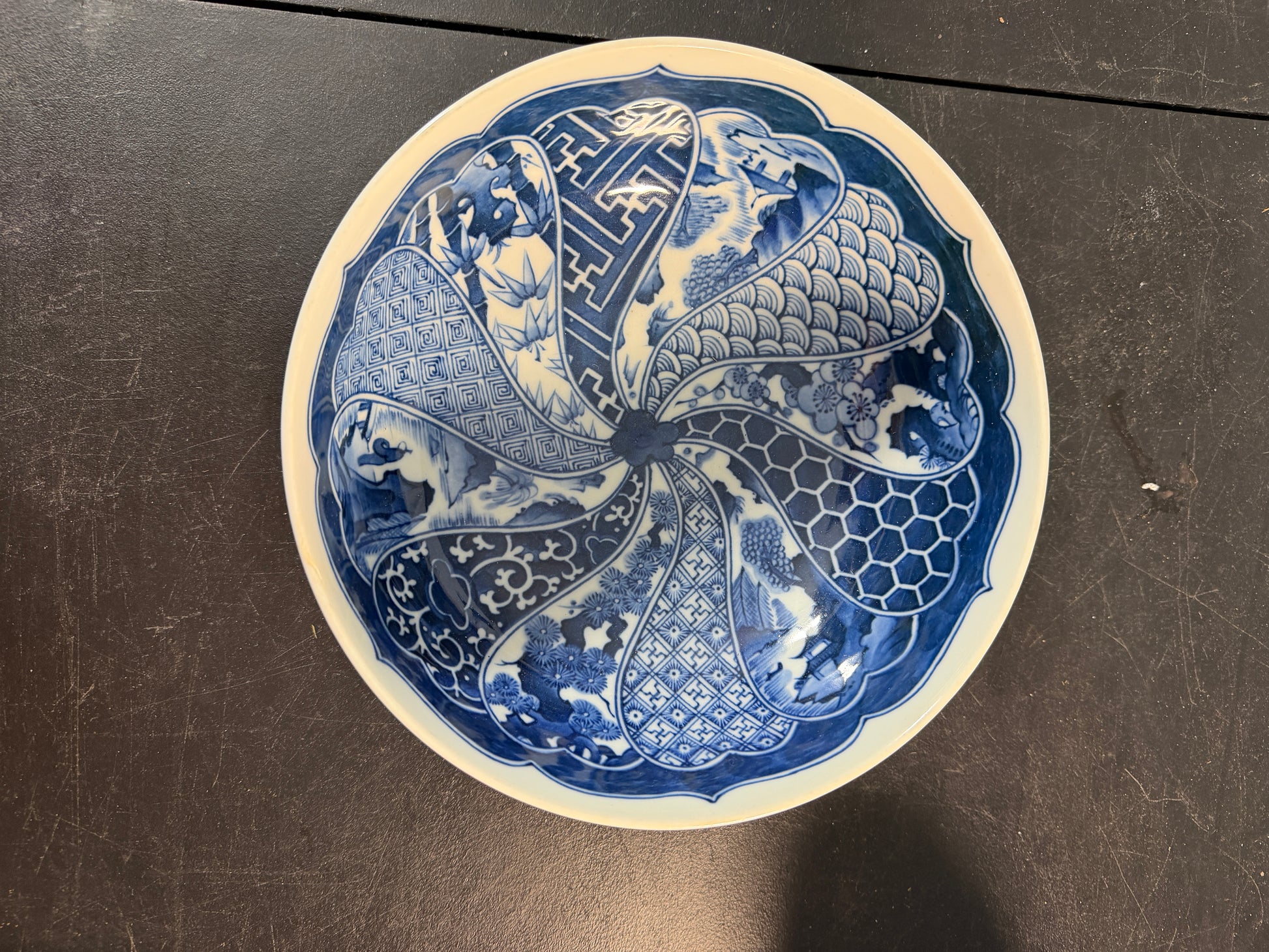 Vintage Japanese Imari Arita Blue and White Serving Bowl