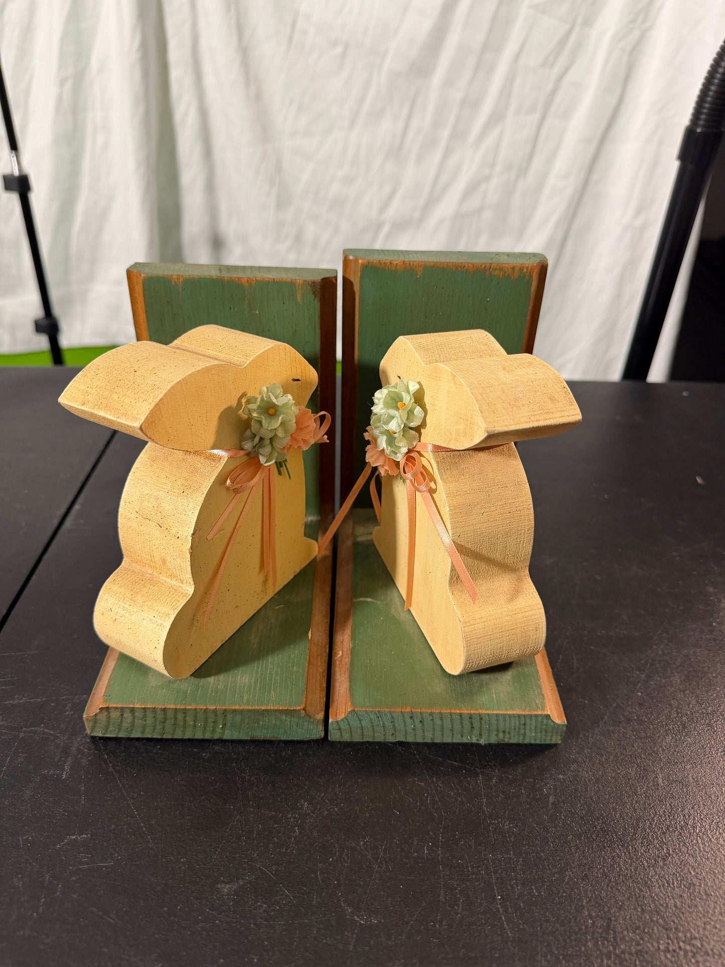 Wooden Bunny Bookends with Floral Accents - photo 4