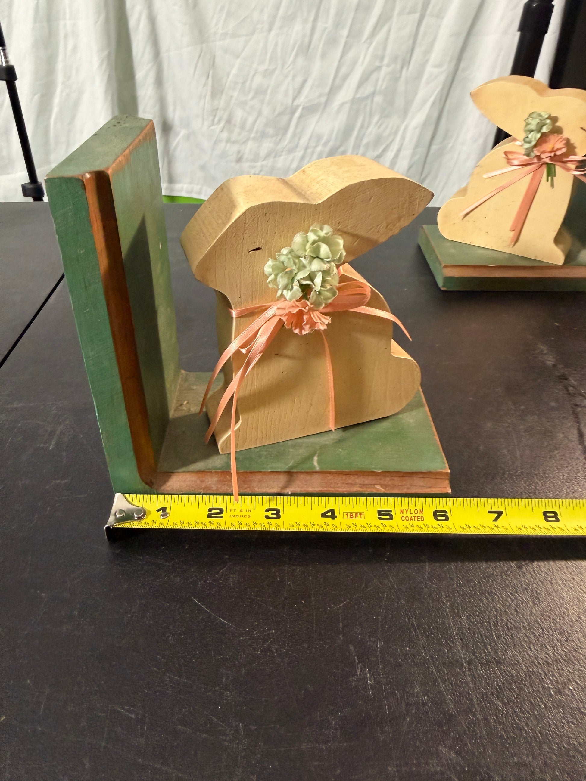 Wooden Bunny Bookends with Floral Accents - photo 8