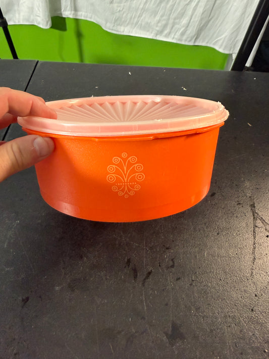 Tupperware Orange Bowl with Pink Lid
