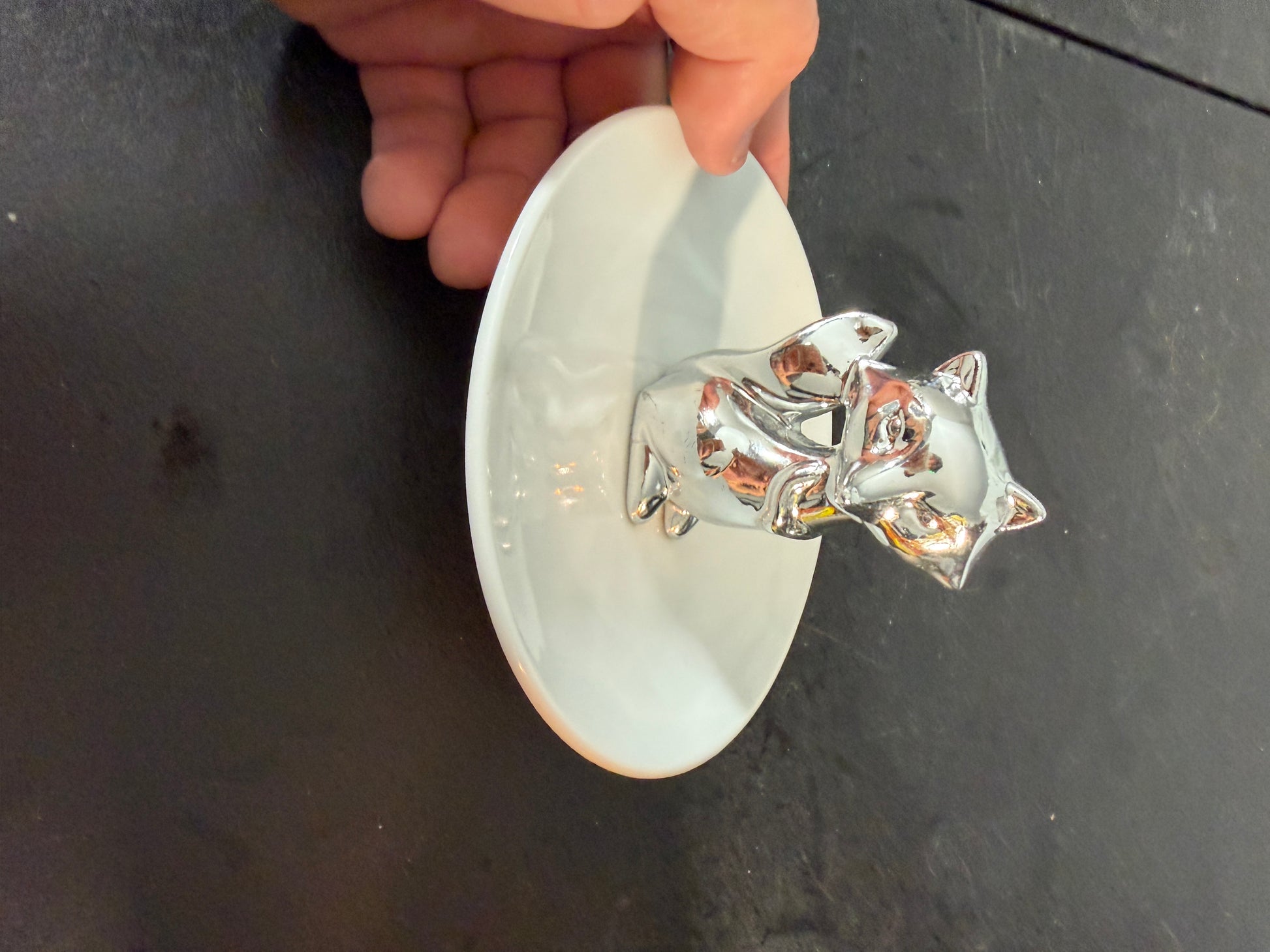 Ceramic Fox Figurine with Trinket Plate