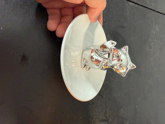 Ceramic Fox Figurine with Trinket Plate
