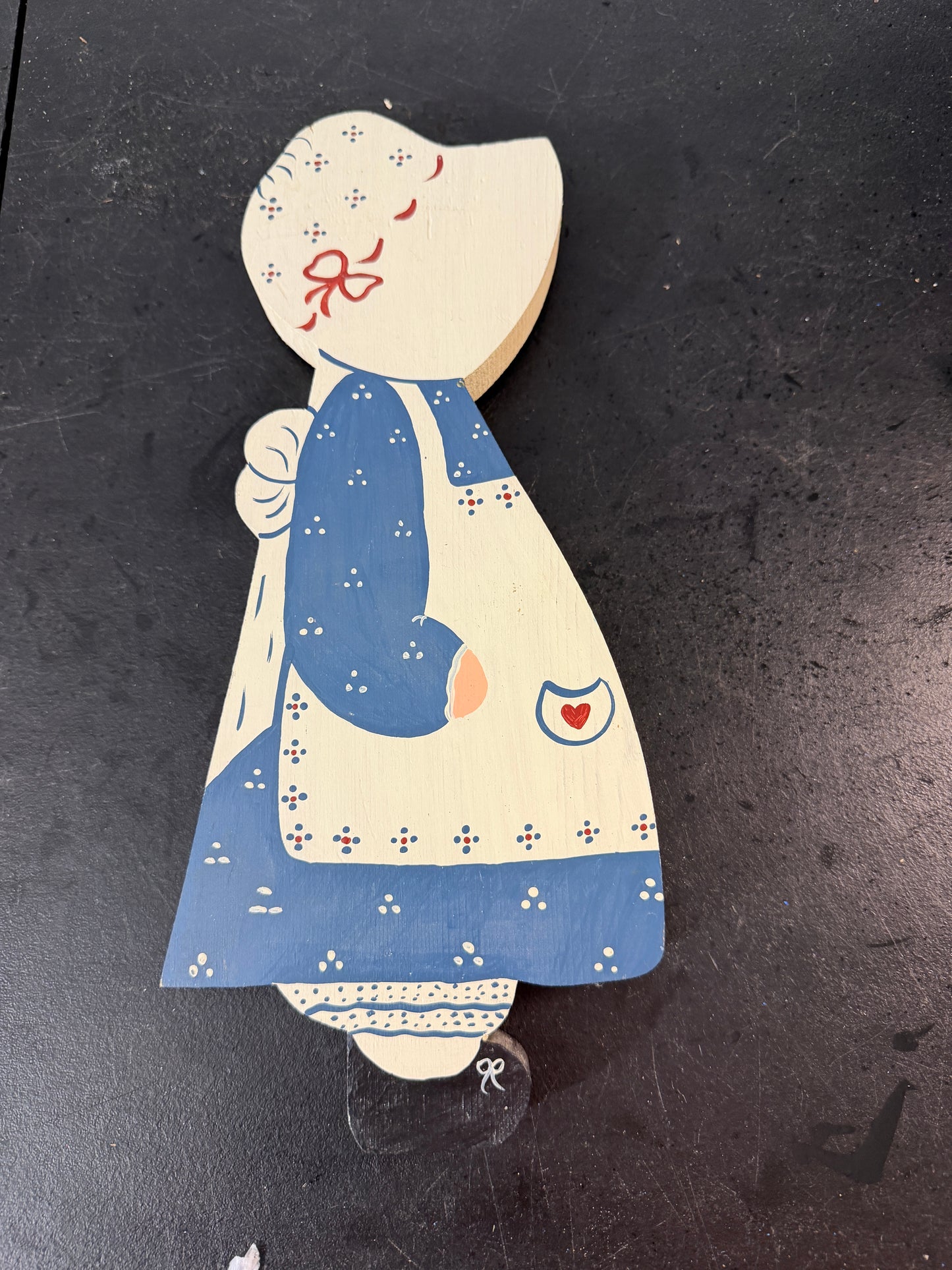 Wooden Doll Decoration Hand-Painted Blue White Red 10 inch