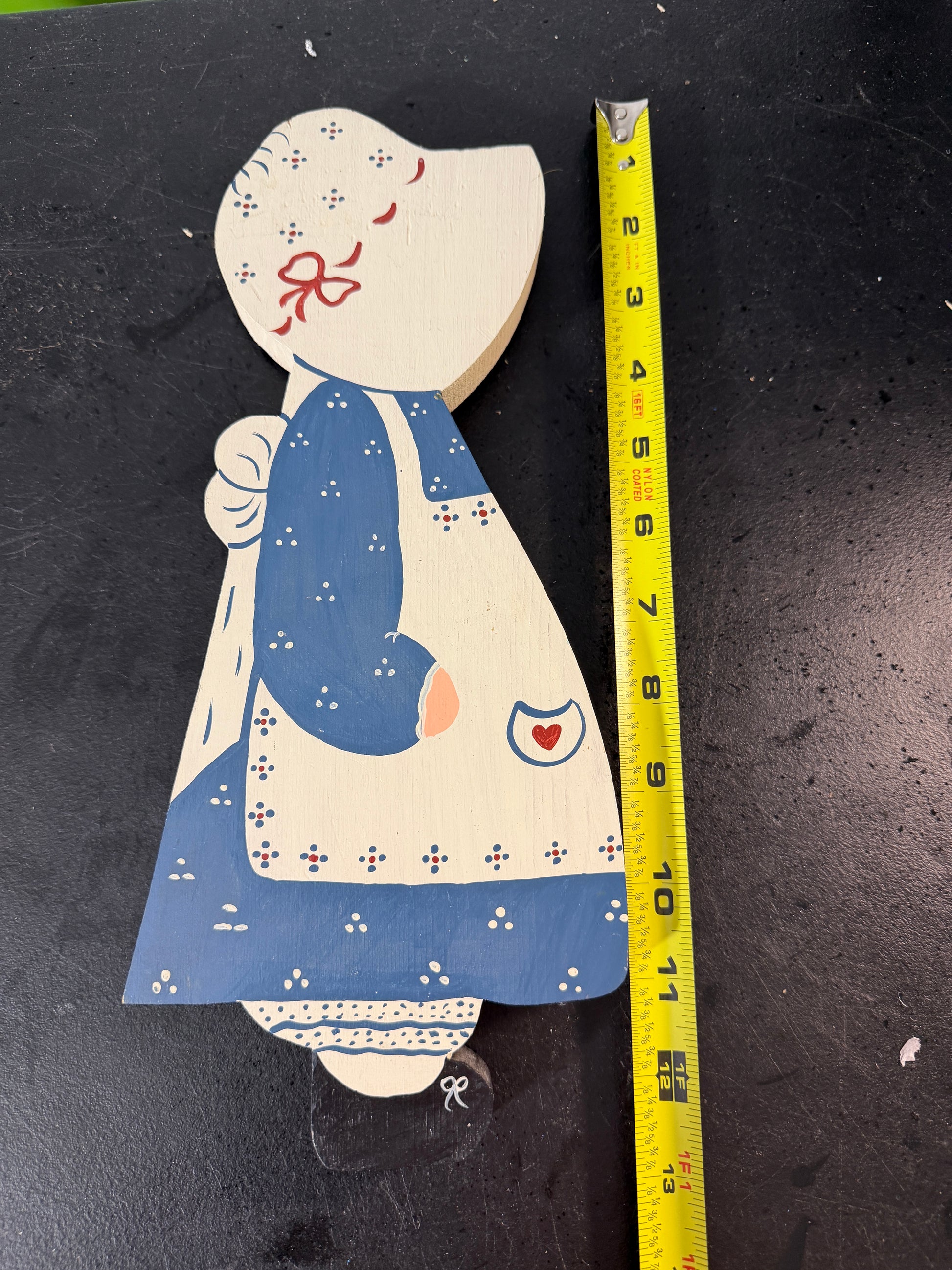 Wooden Doll Decoration Hand-Painted Blue White Red 10 inch - photo 3