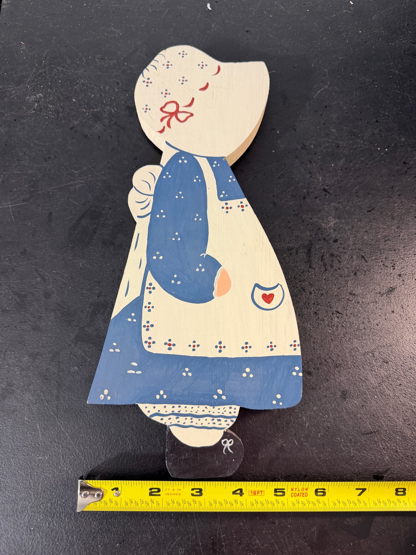 Wooden Doll Decoration Hand-Painted Blue White Red 10 inch - photo 4