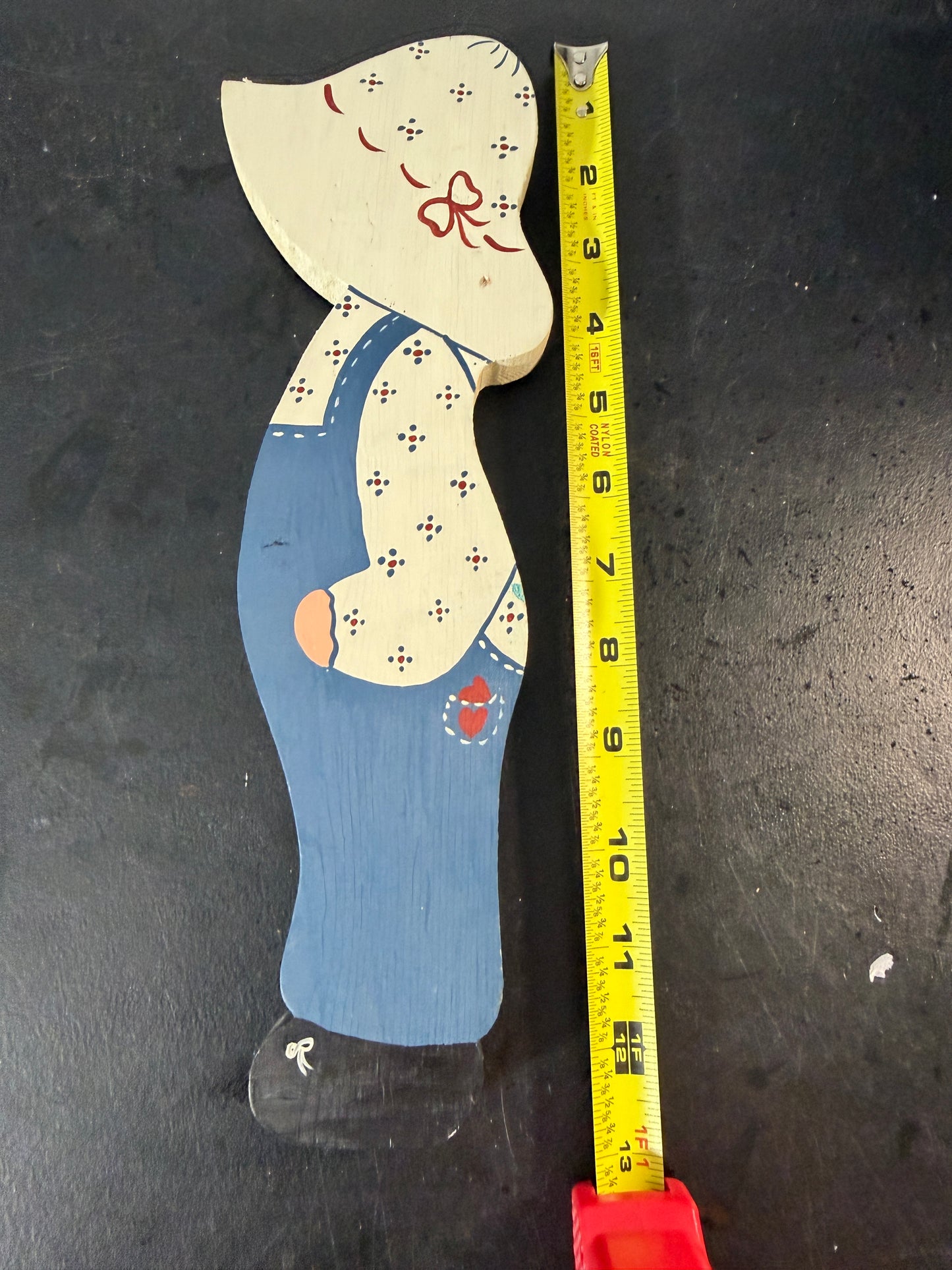 Wooden Girl Figure with Hat and Overalls - photo 3