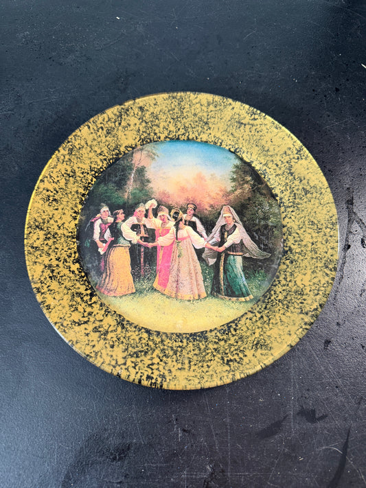 Vintage Decorative Plate with Dancing Women Scene 10.5 Inch Ceramic