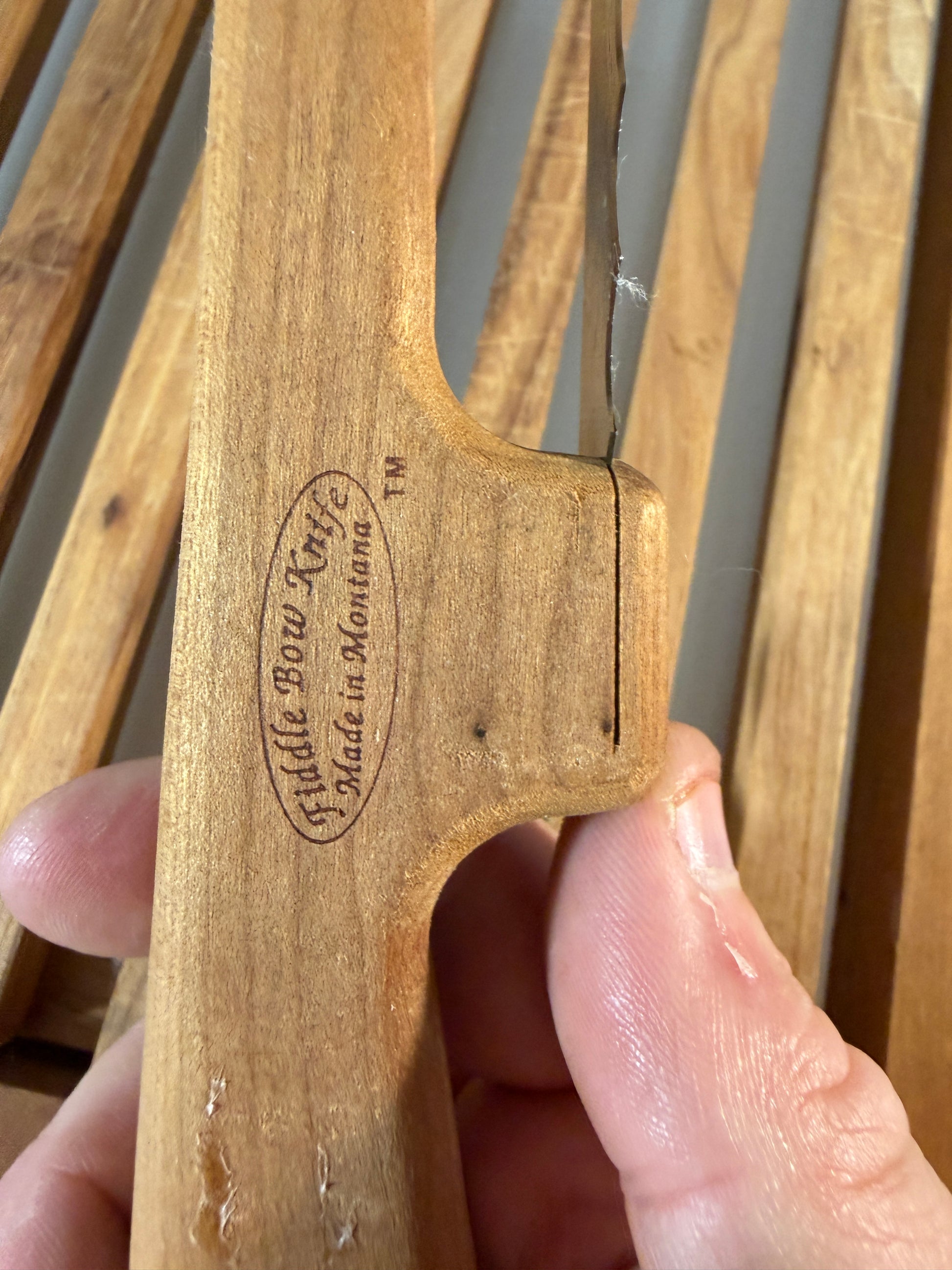 Fiddle Bow Bread Knife and Board with crumb catcher made in Montana - photo 2