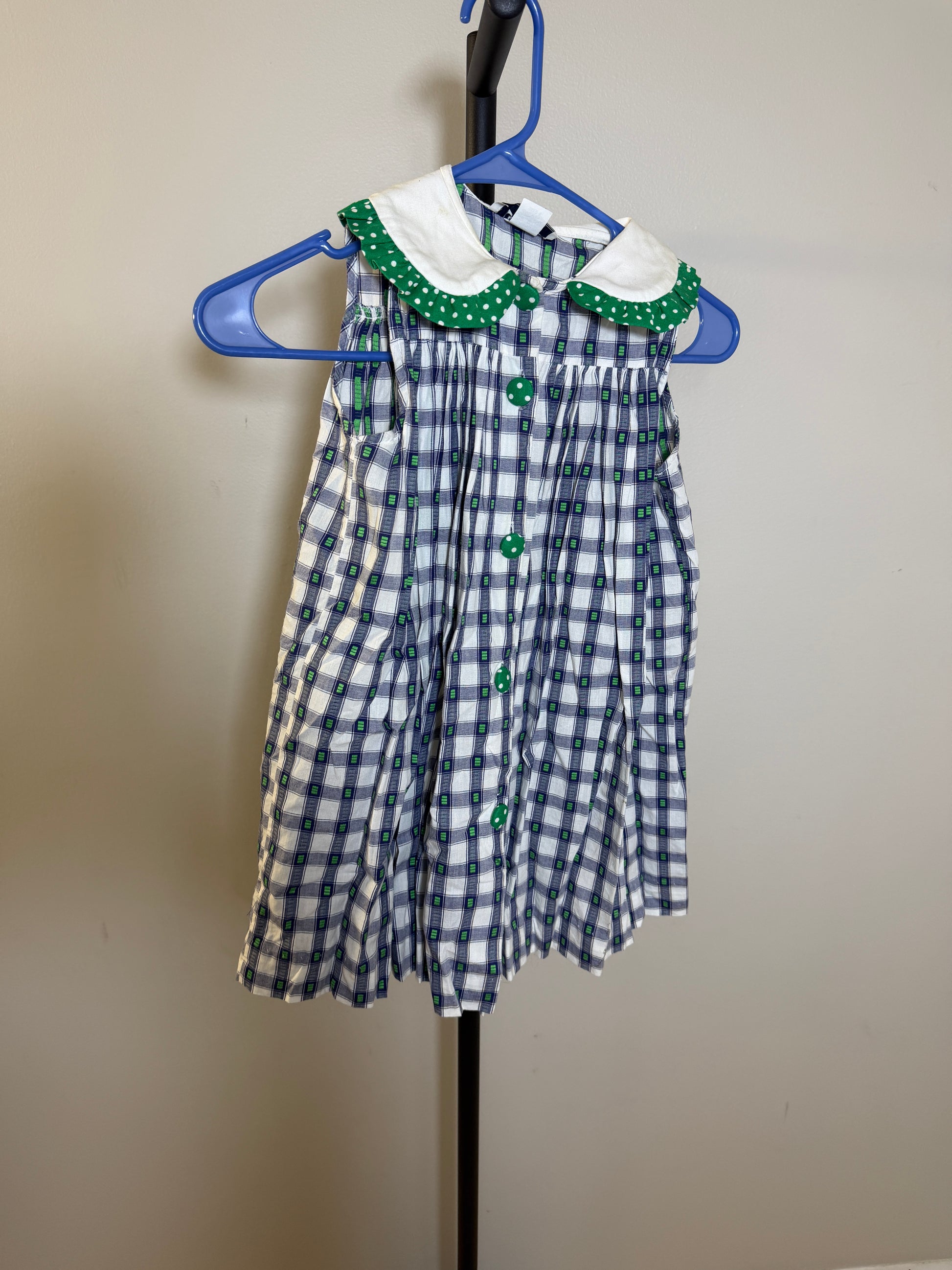 Legacy Girls Dress Size 4 Plaid with Green Polka Dot Collar