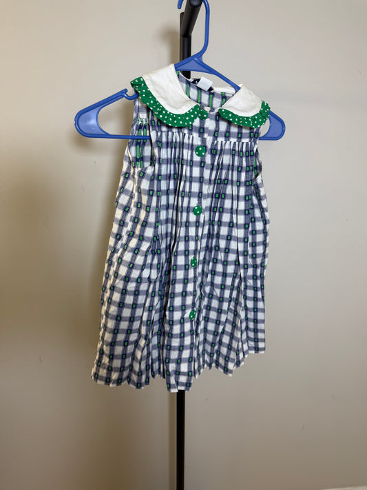 Legacy Girls Dress Size 4 Plaid with Green Polka Dot Collar