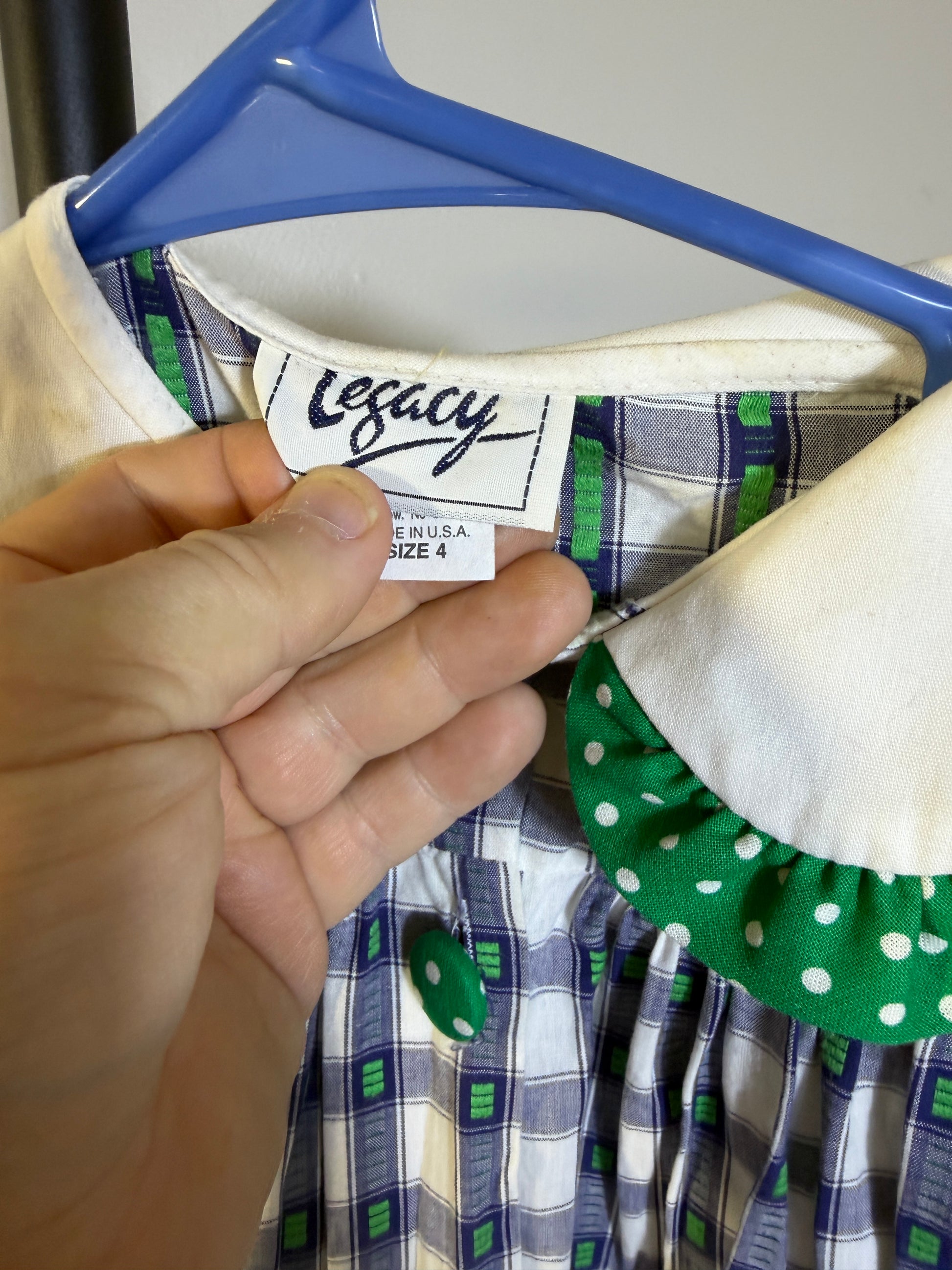 Legacy Girls Dress Size 4 Plaid with Green Polka Dot Collar - photo 4