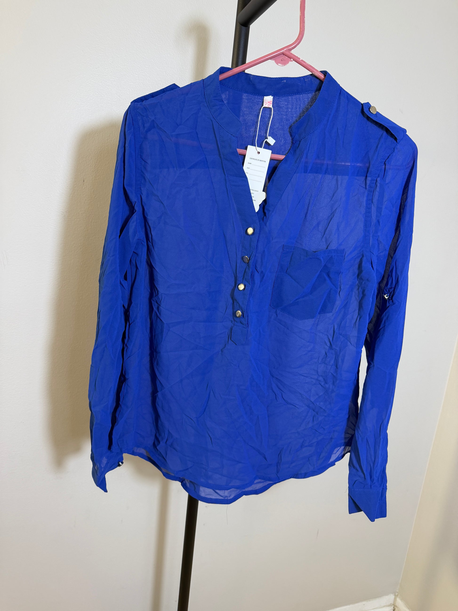 Vogue Fashion Women's XL Blue Sheer Blouse