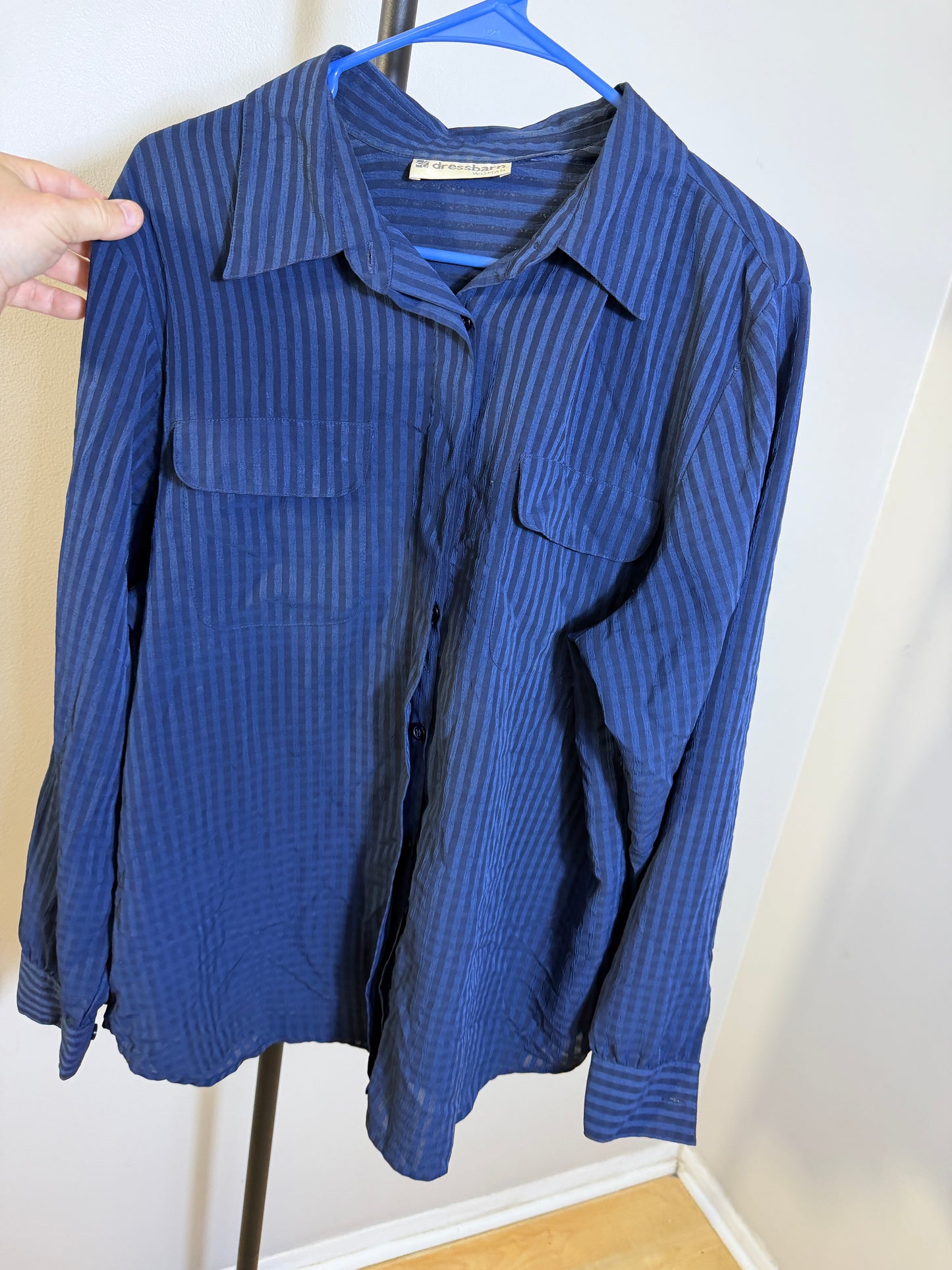 Dressbarn Woman Blue Striped Button-Up Shirt