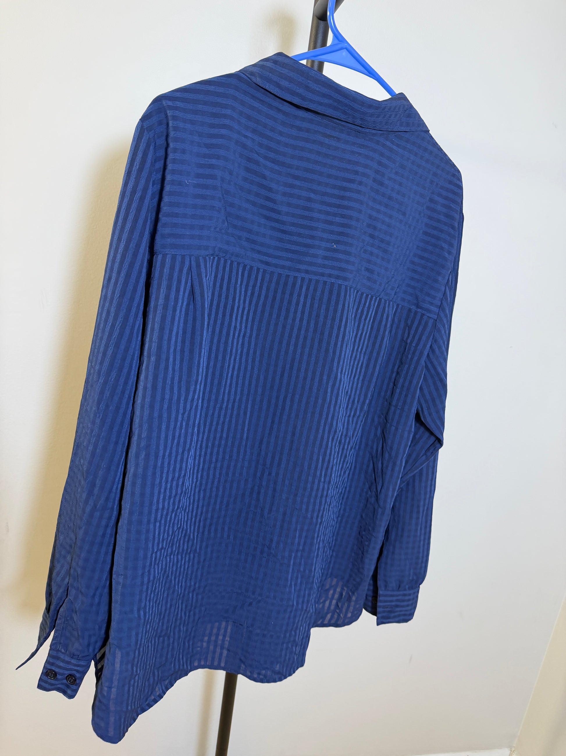Dressbarn Woman Blue Striped Button-Up Shirt - photo 3