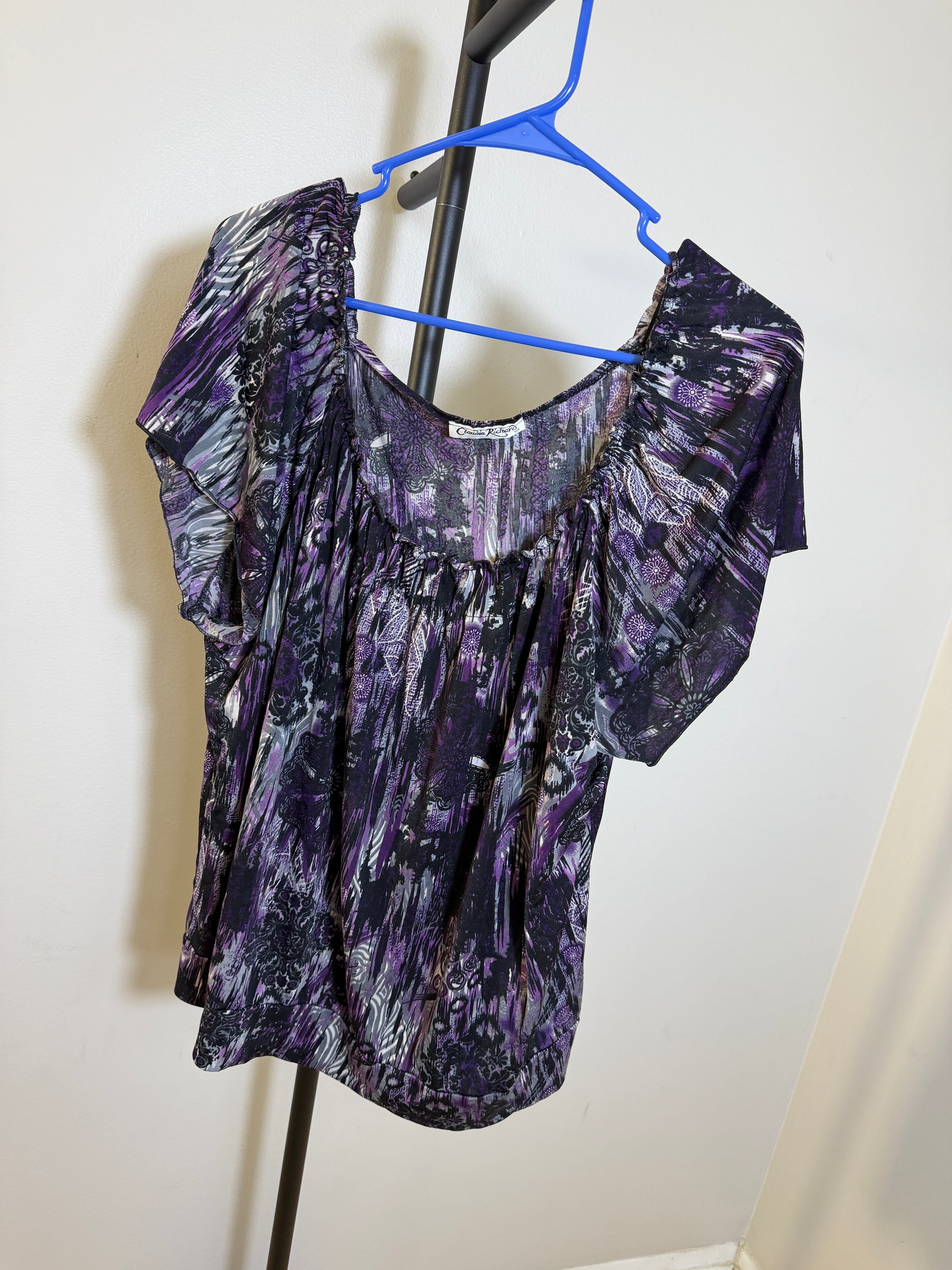 Claudia Richard Women's Top Purple Print Size M